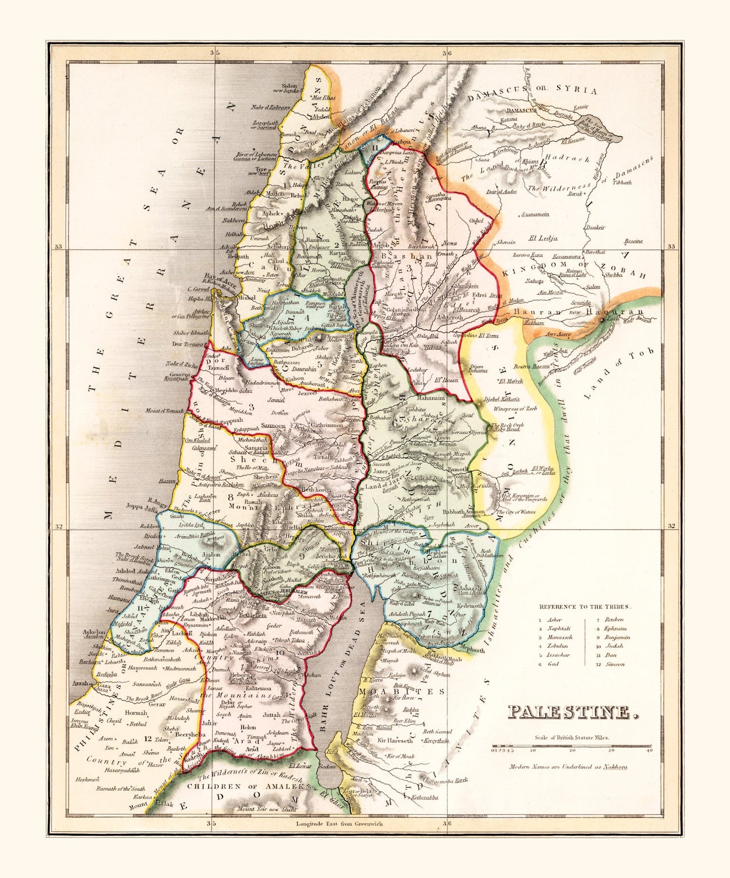 Vintage Map of Palestine 1832