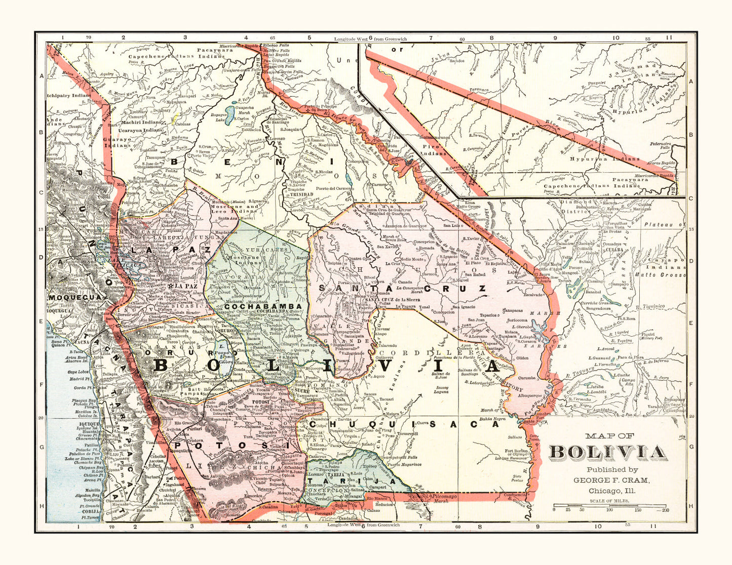 Vintage Map of Bolivia 1901