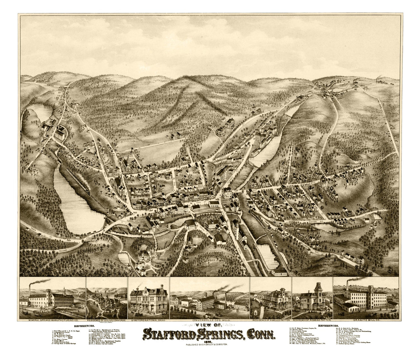 Vintage Map of Stafford Springs, Connecticut 1878