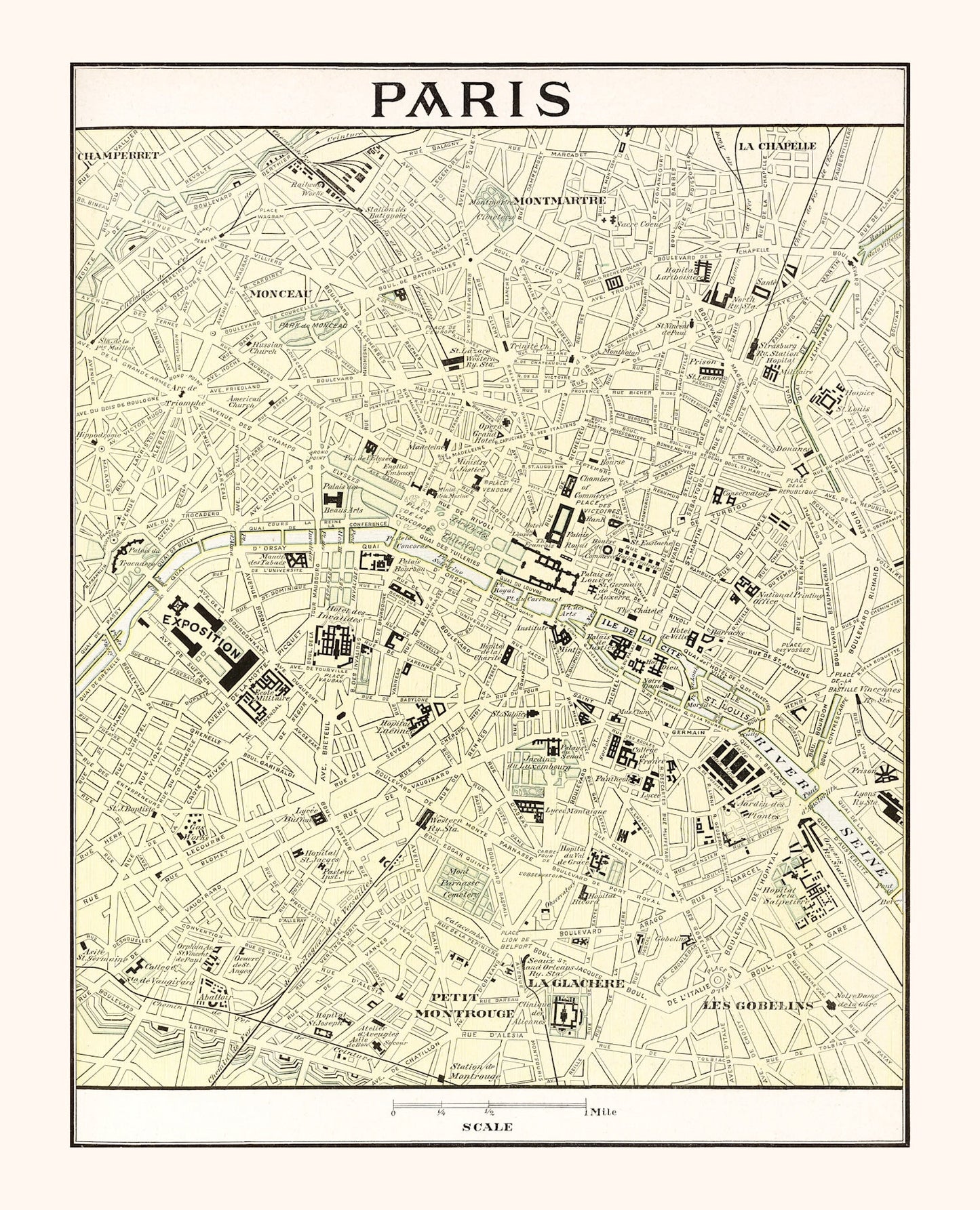 Vintage Map of Paris, France 1901