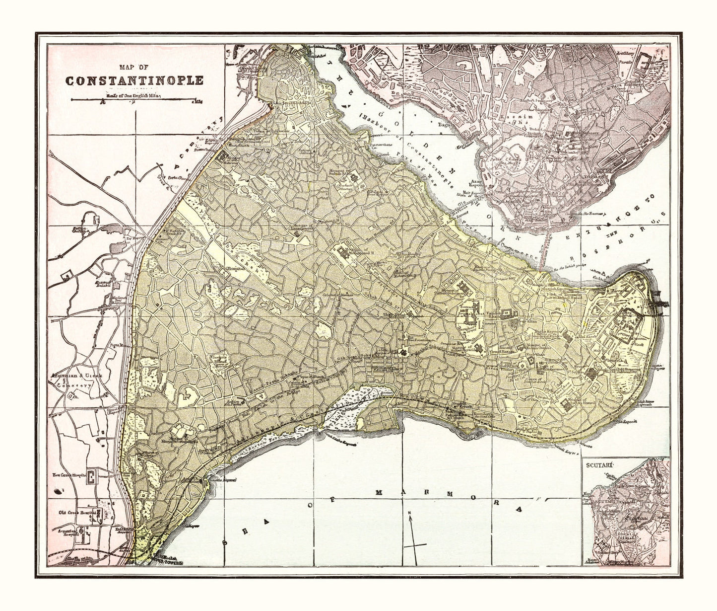 Vintage Map of Istanbul, Turkey 1901