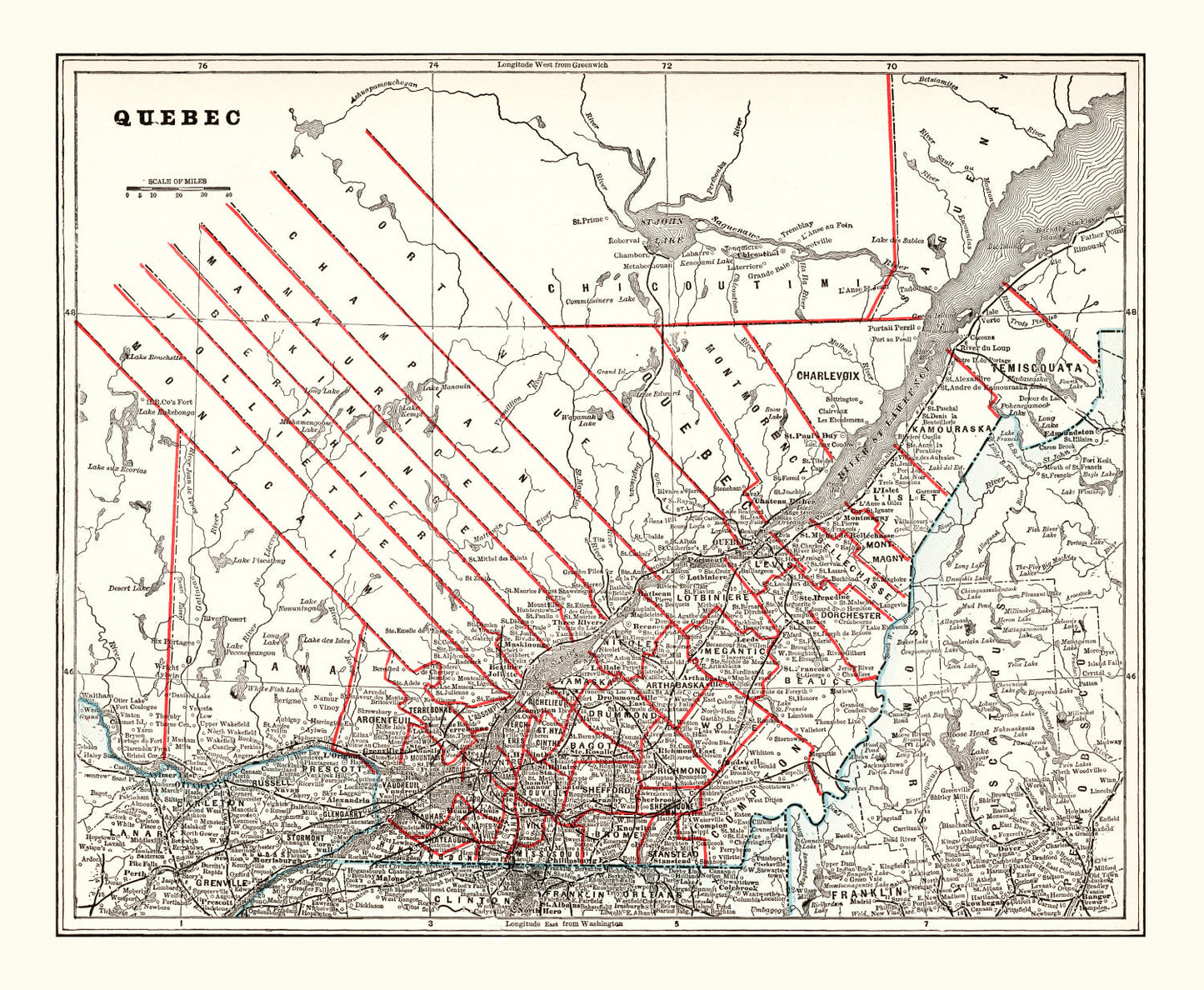 Vintage Map of Quebec, Canada 1893