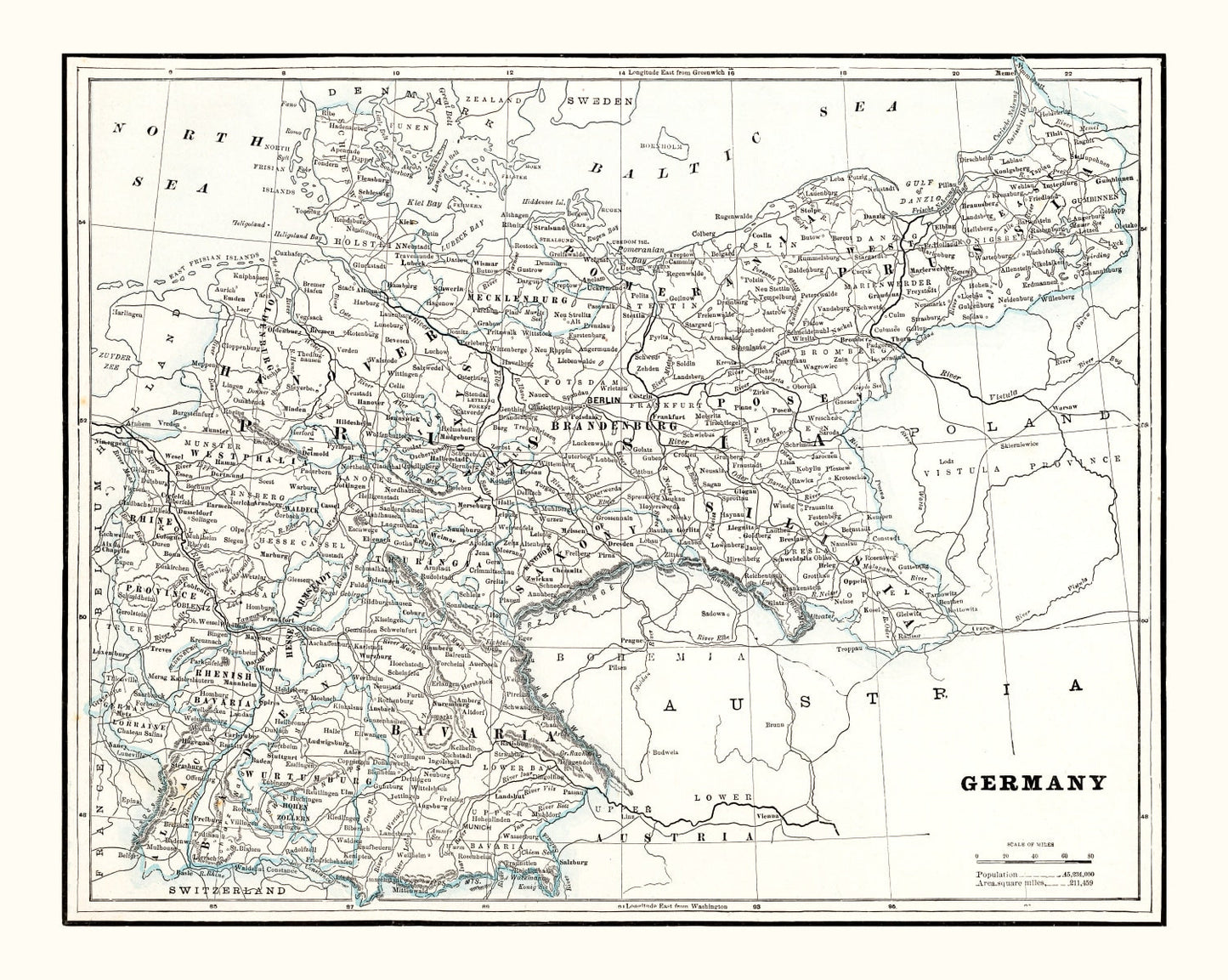 Vintage Map of Germany 1893