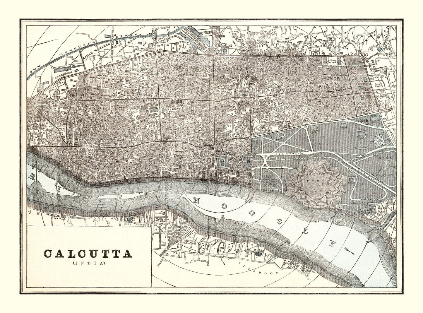 Vintage Map of Calcutta, India 1893