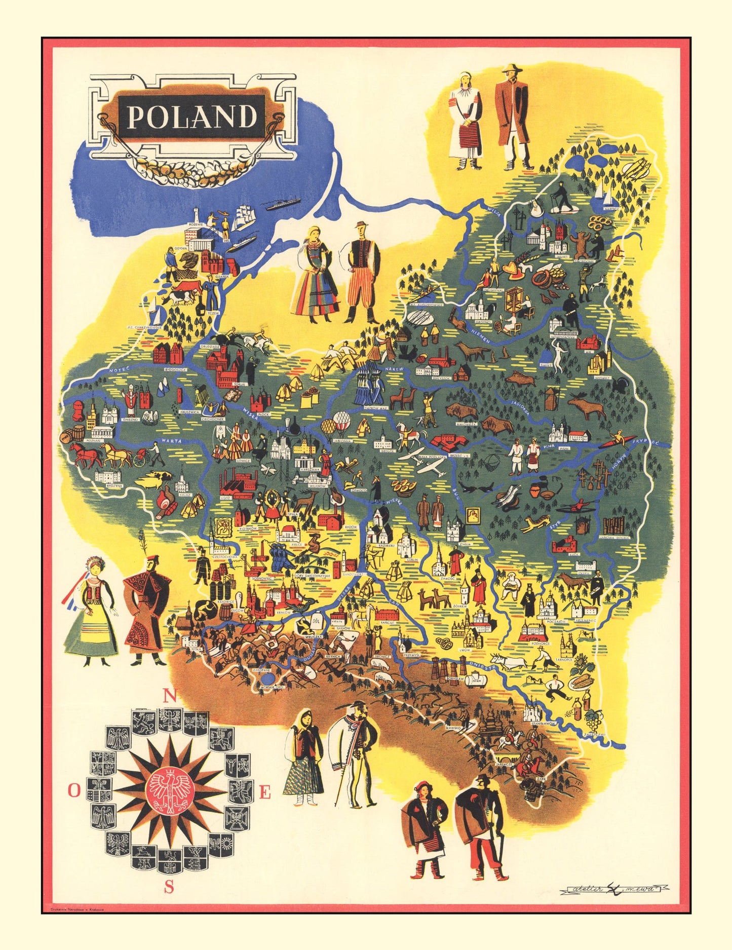 Vintage Map of Poland 1935