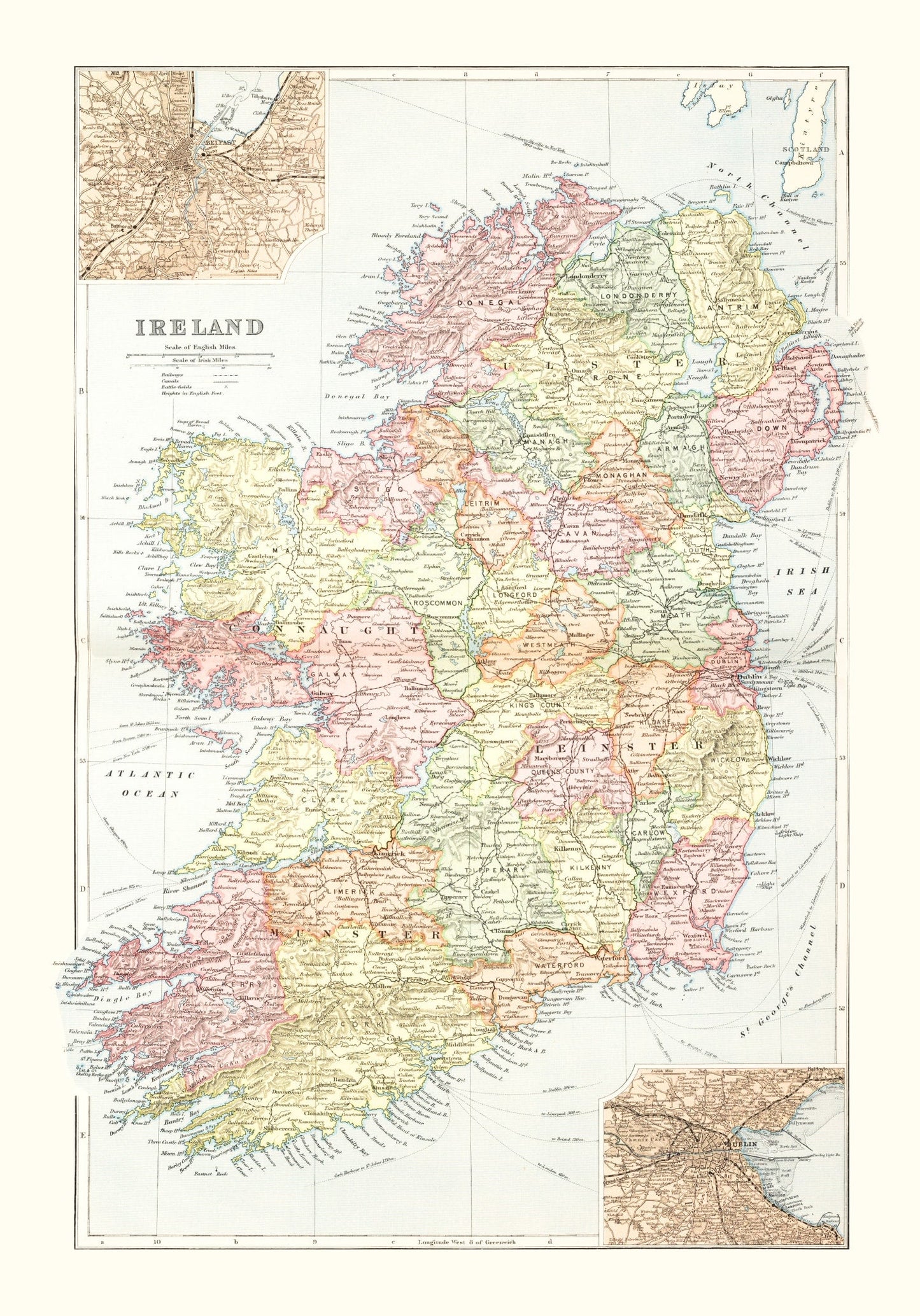 Vintage Map of Ireland 1891