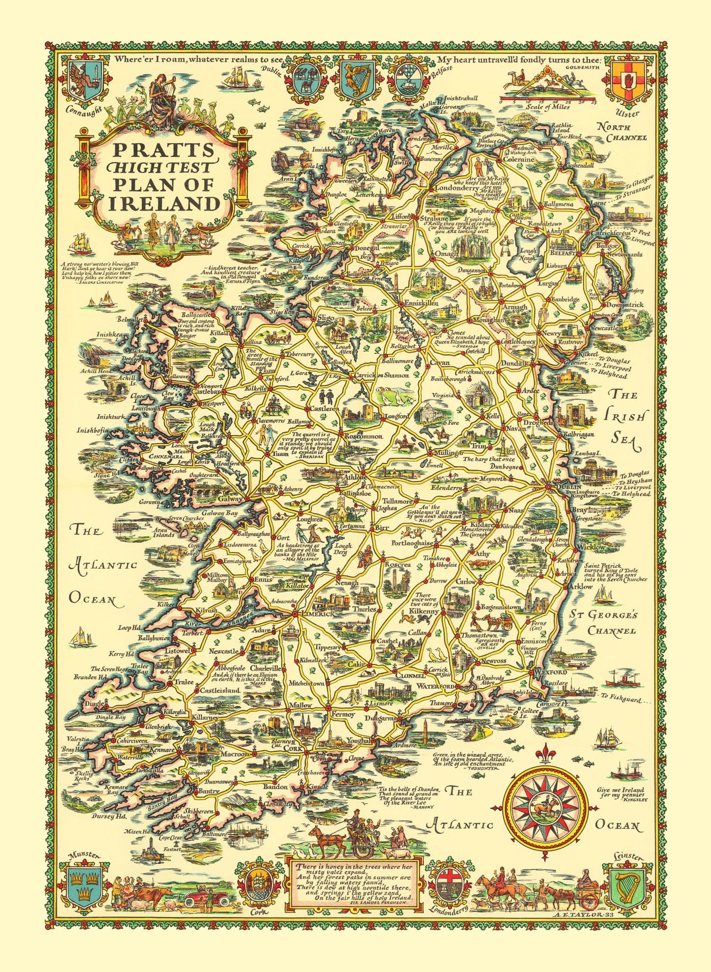 Vintage Map of Ireland 1933