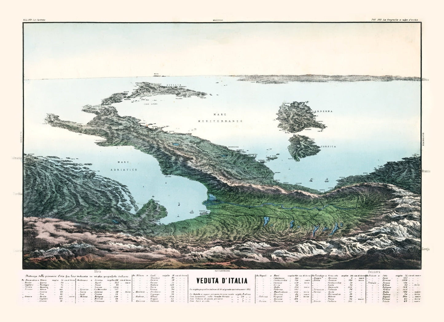 Vintage Map of Italy 1853