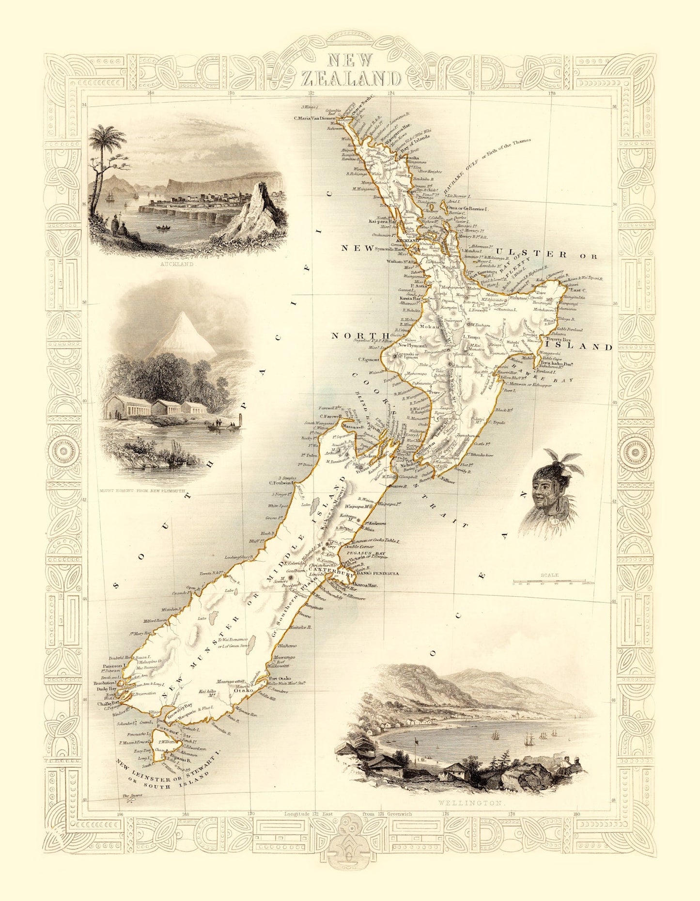 Vintage Map of New Zealand 1851