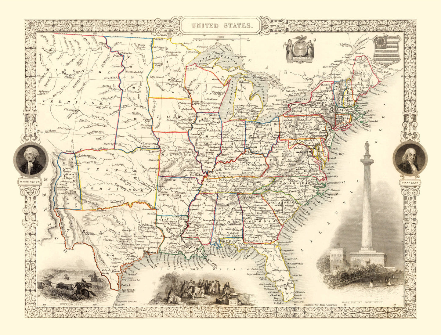Vintage Map of United States 1851