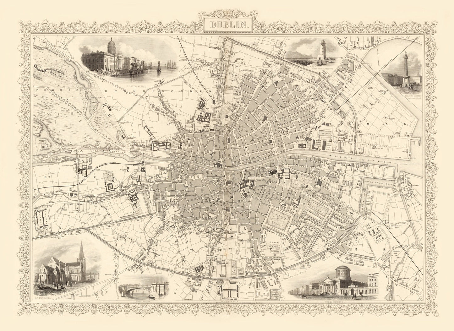 Vintage Map of Dublin, Ireland 1851