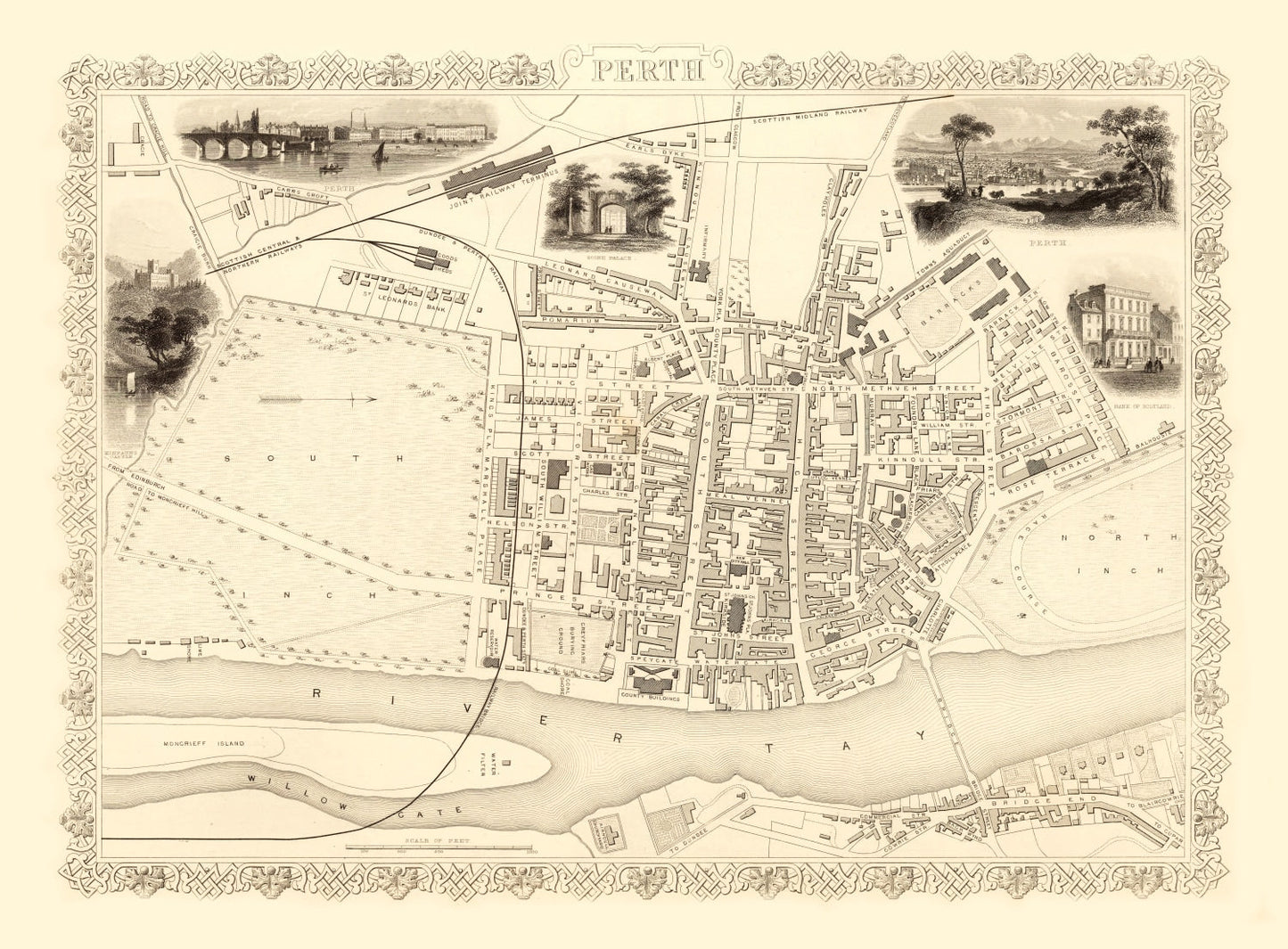 Vintage Map of Perth, Scotland 1851
