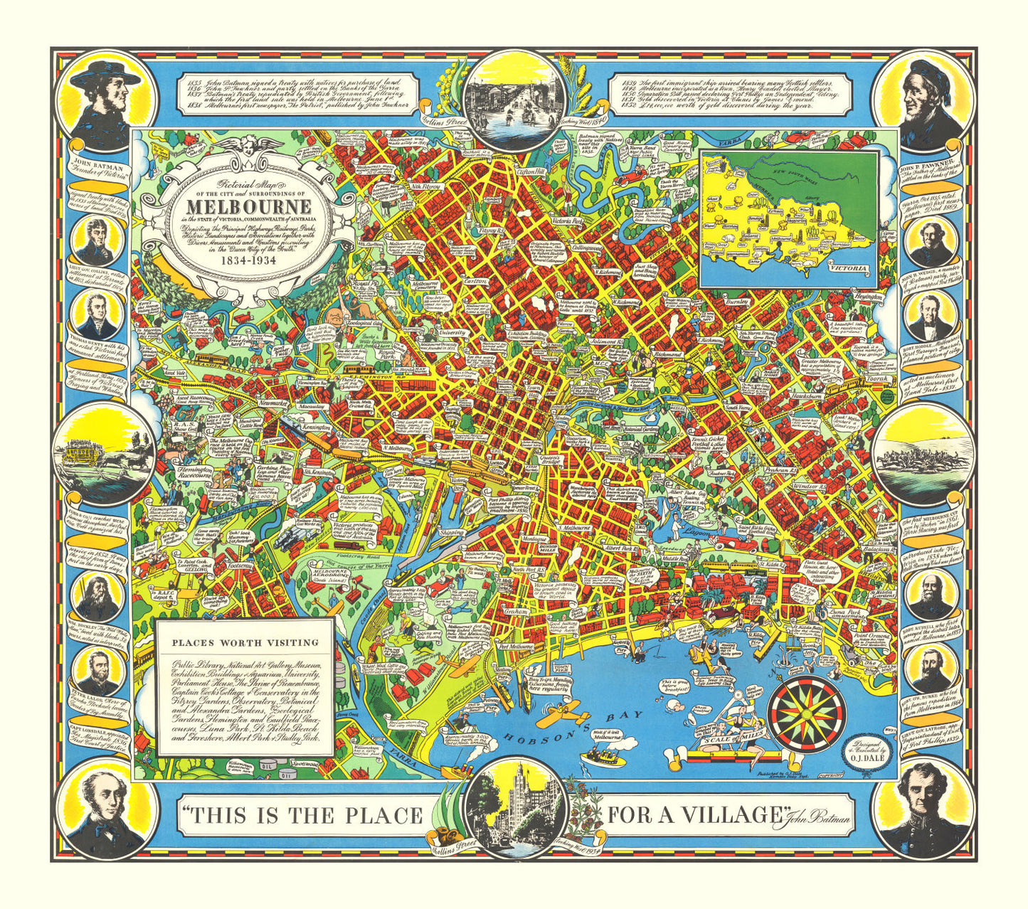Vintage Map of Melbourne, Australia 1934