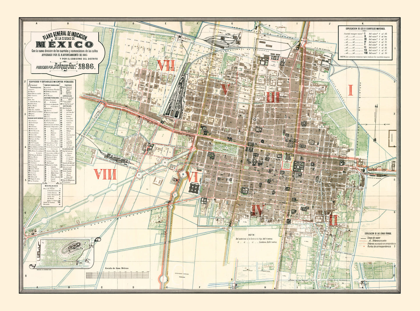 Vintage Map of Mexico, Mexico 1886