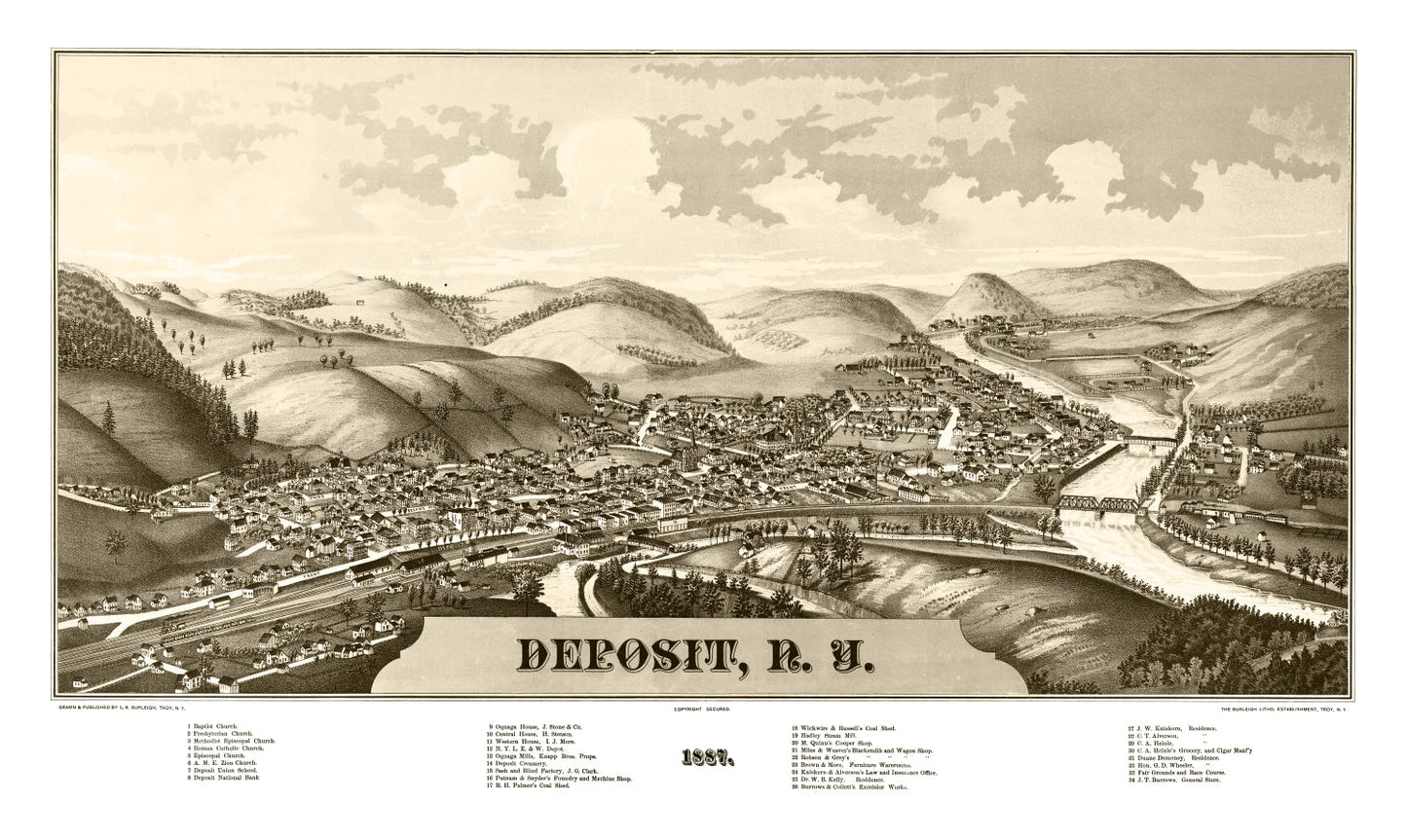 Vintage Map of Deposit, New York 1887