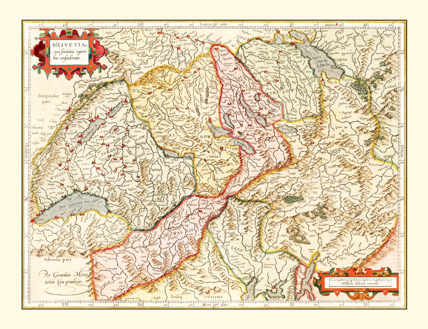 Vintage Map of Switzerland 1623