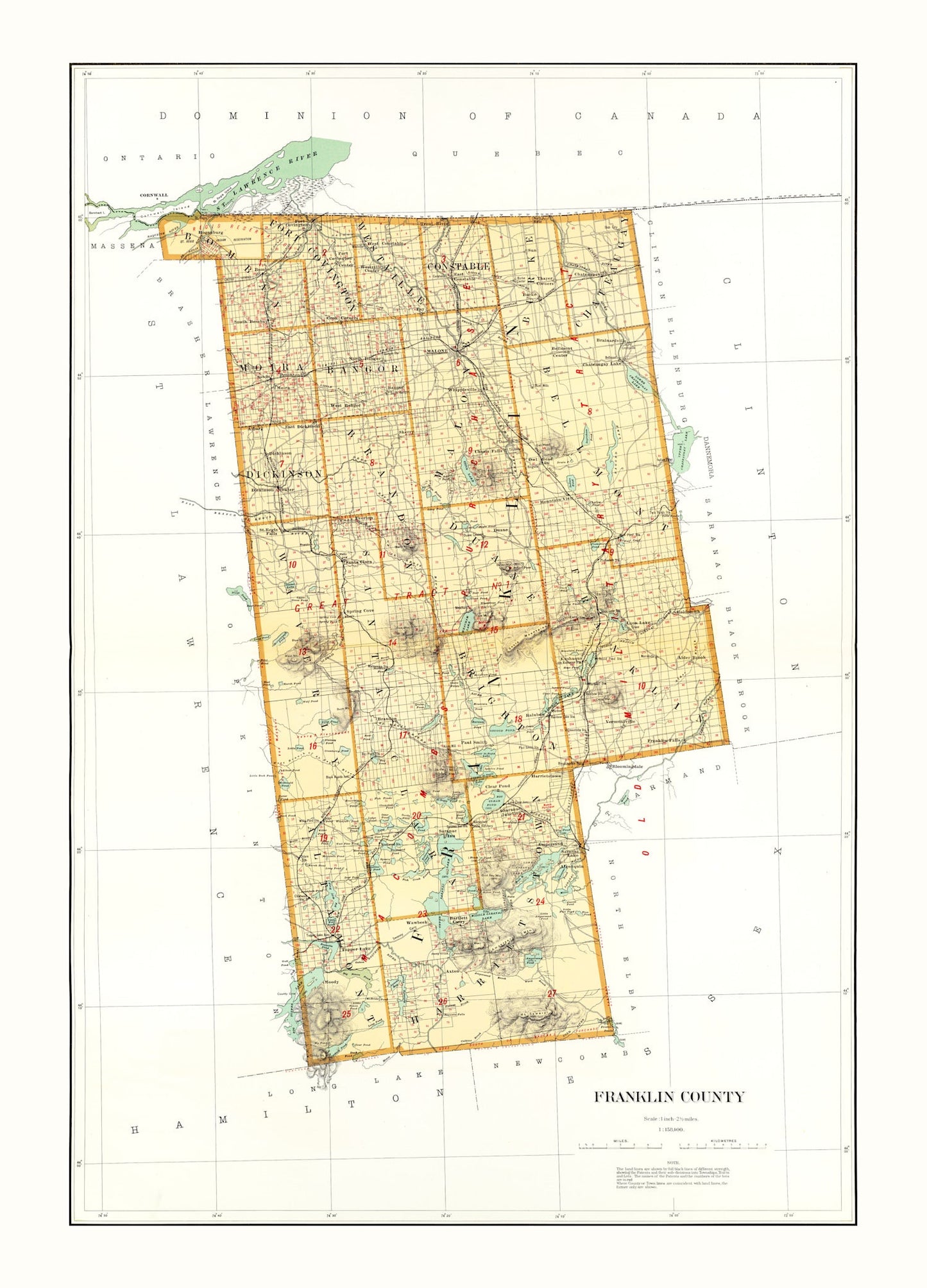 Vintage Map of Franklin County, New York 1895