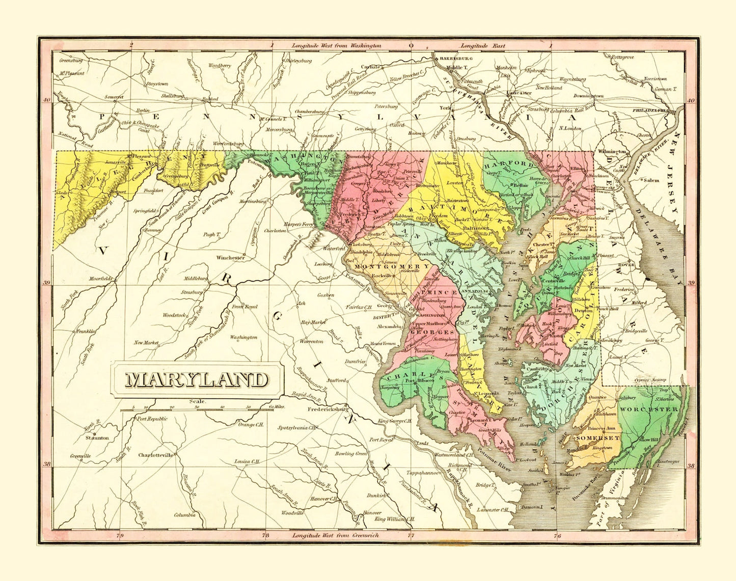 Vintage Map of Maryland 1831