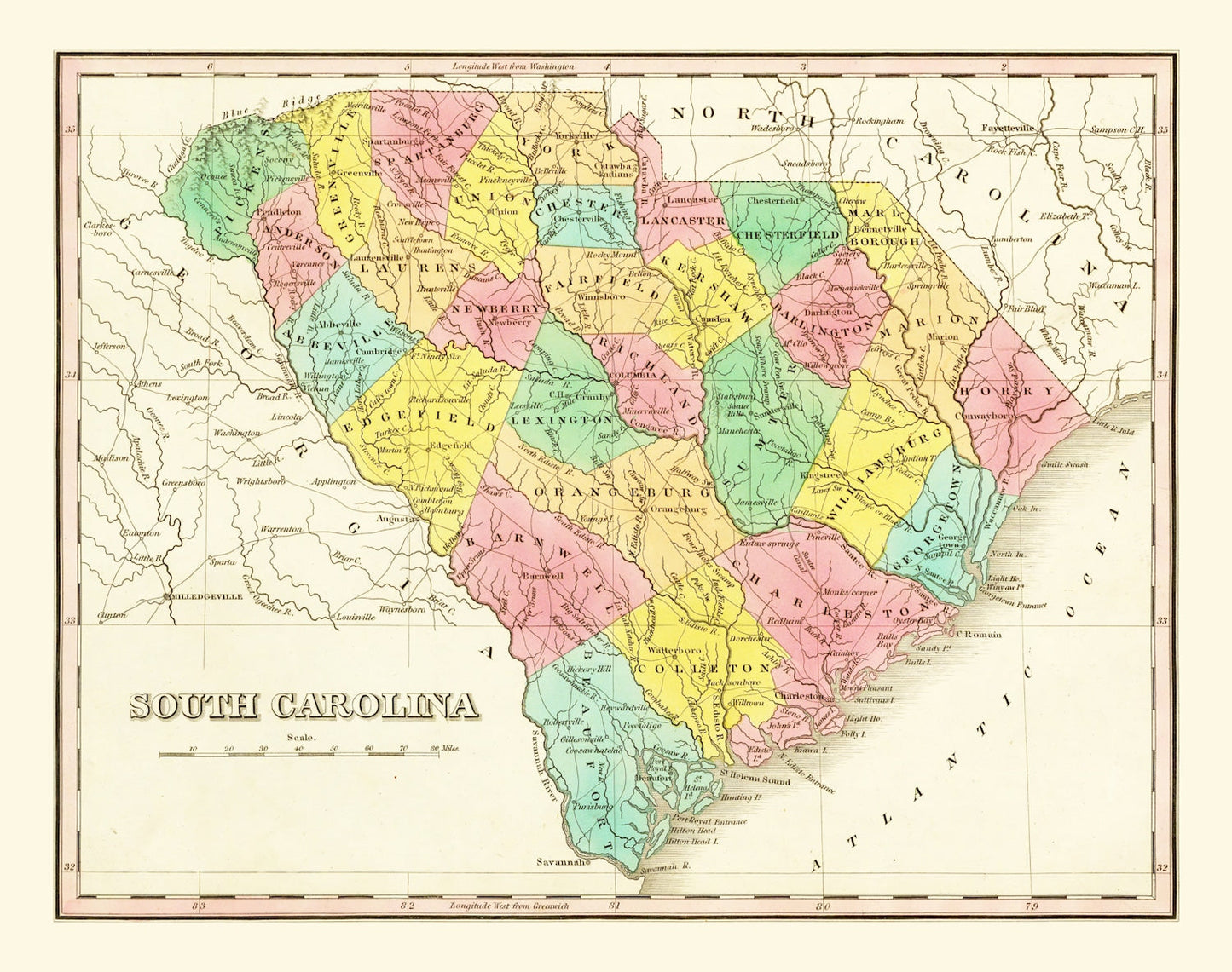 Vintage Map of South Carolina 1831