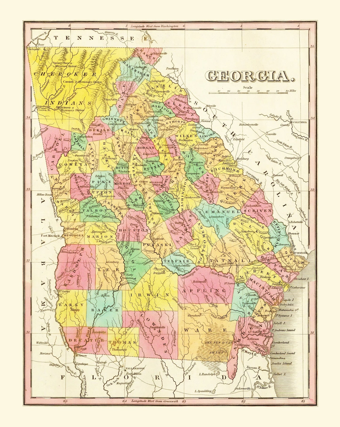 Vintage Map of Georgia 1831