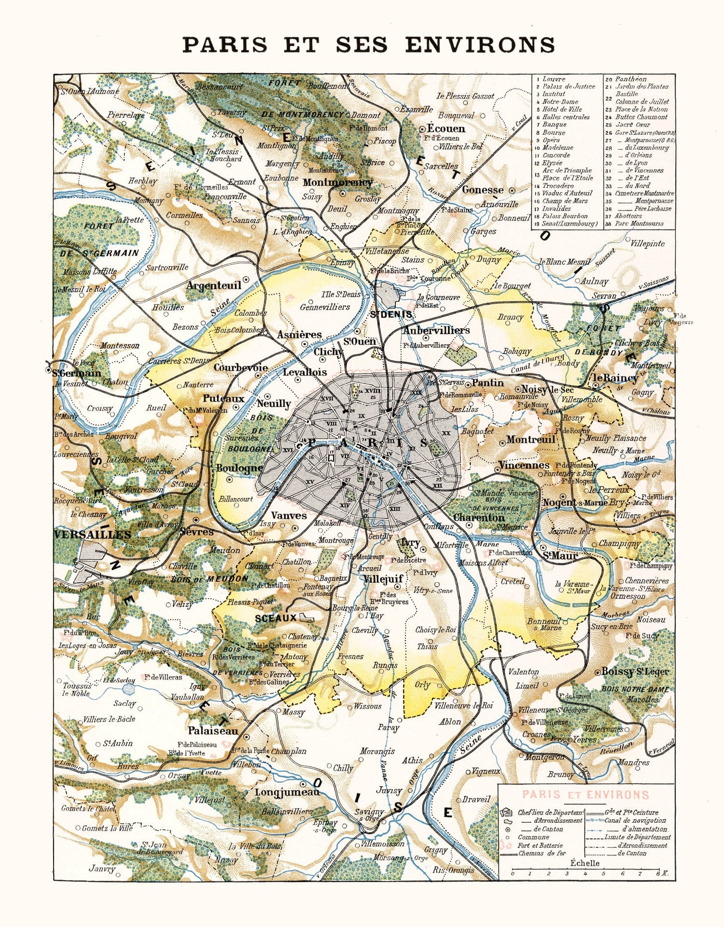 Vintage Map of Paris, France 1900