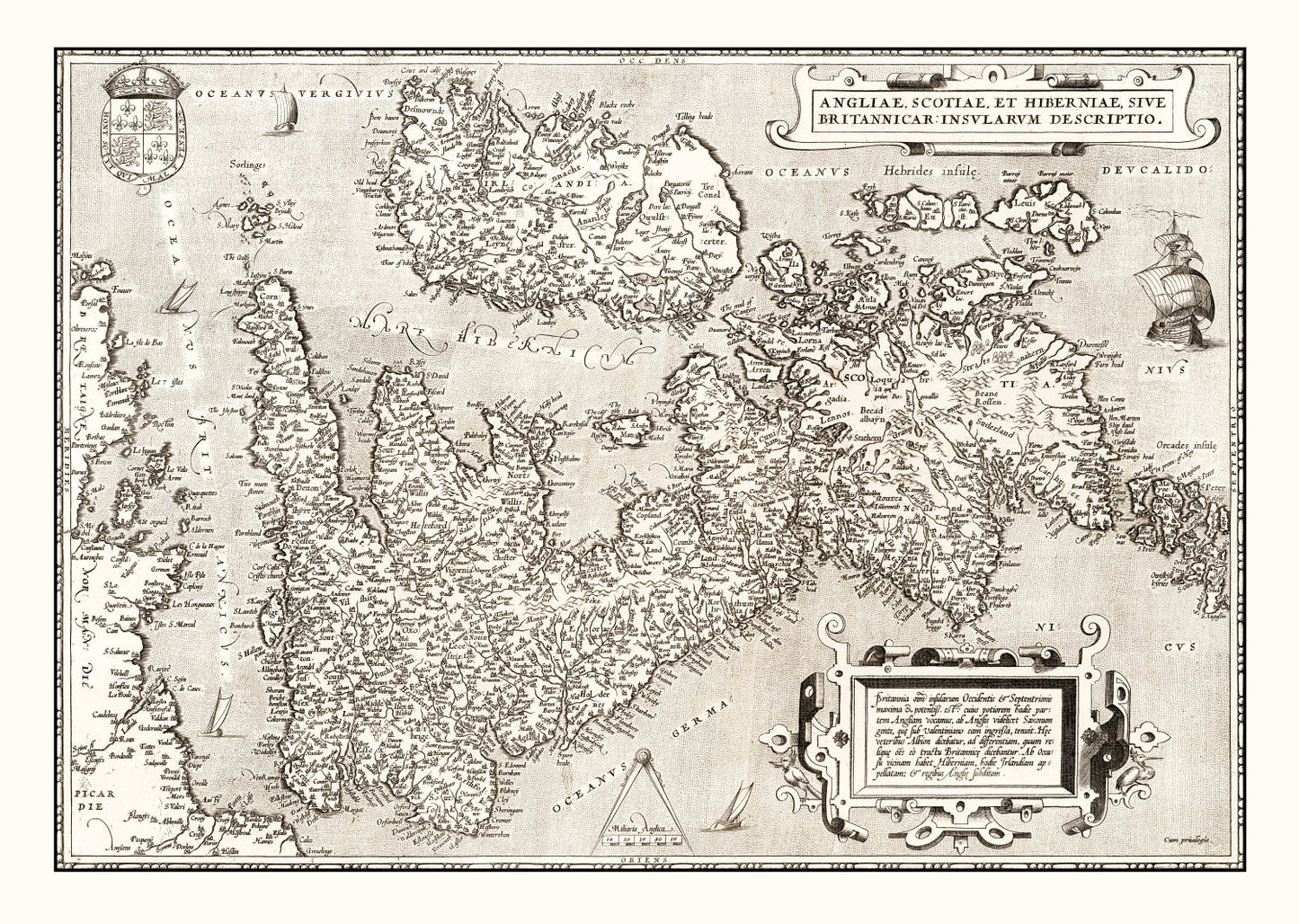 Vintage Map of England, Scotland, Ireland 1570