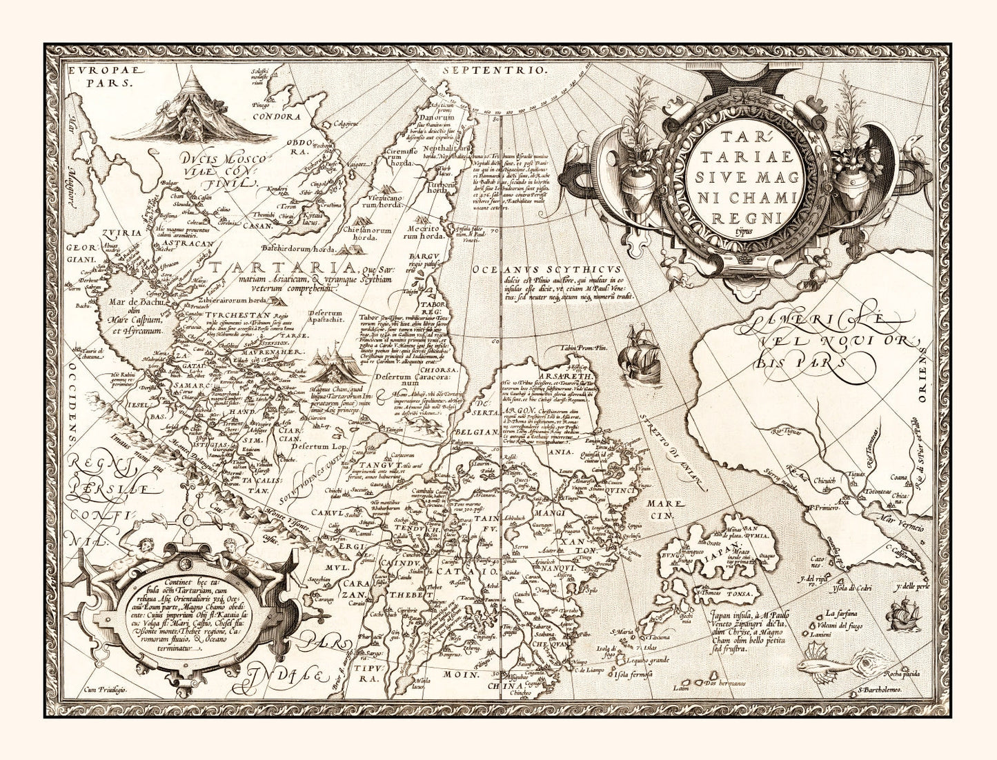 Vintage Map of Russia, Japan & China 1570