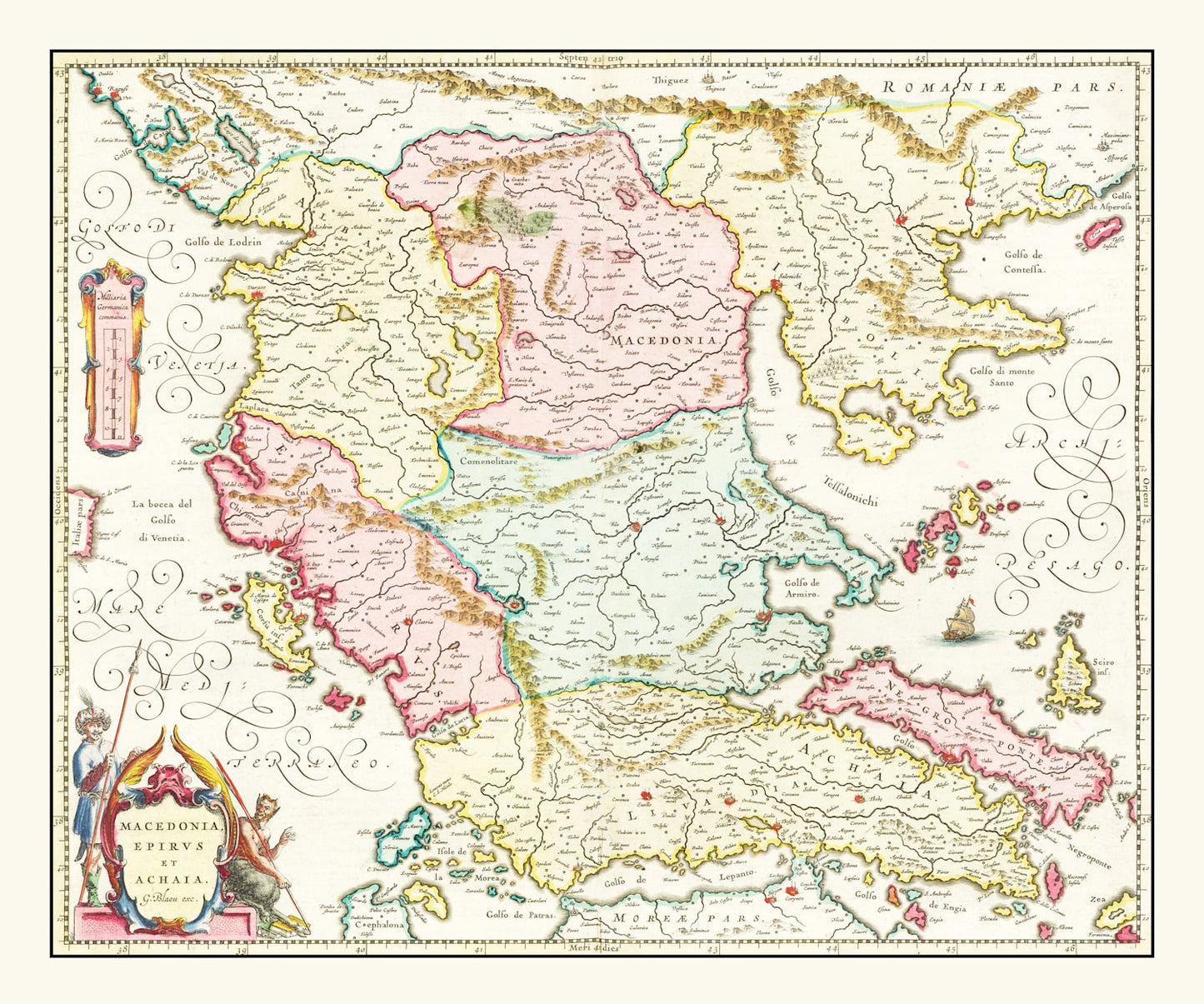 Vintage Map of Macedonia & Greece 1665