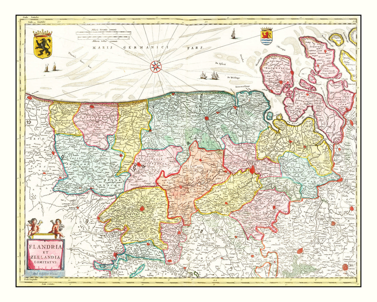 Vintage Map of Flanders & Zeeland Belgium 1665
