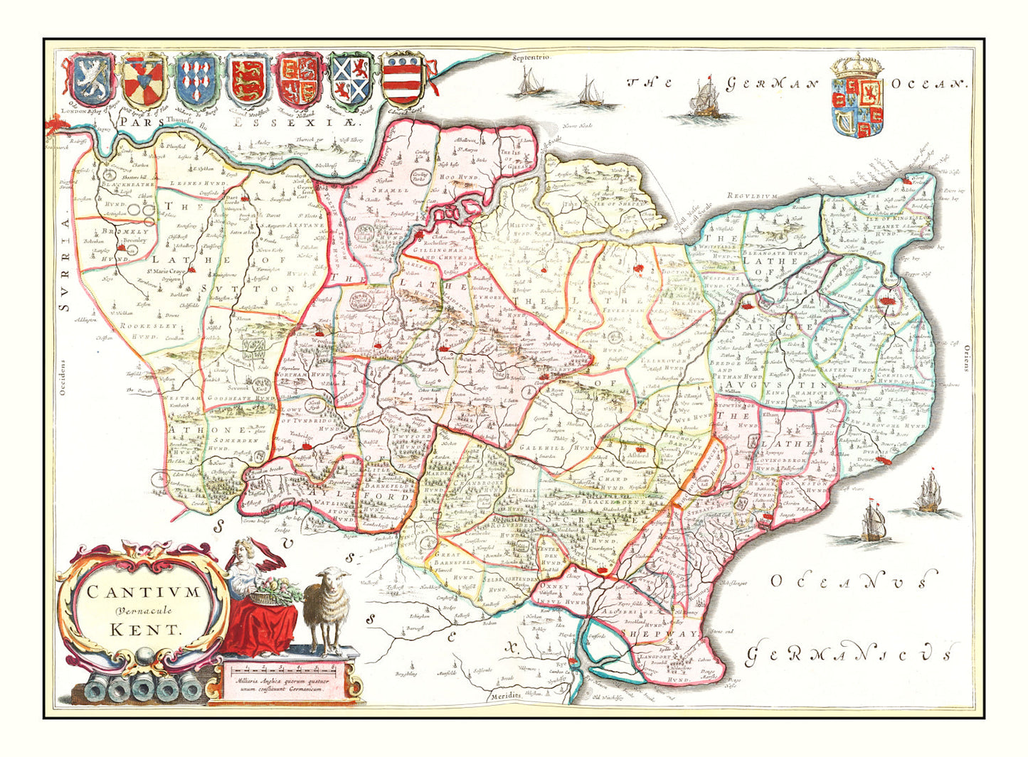 Vintage Map of Kent 1665