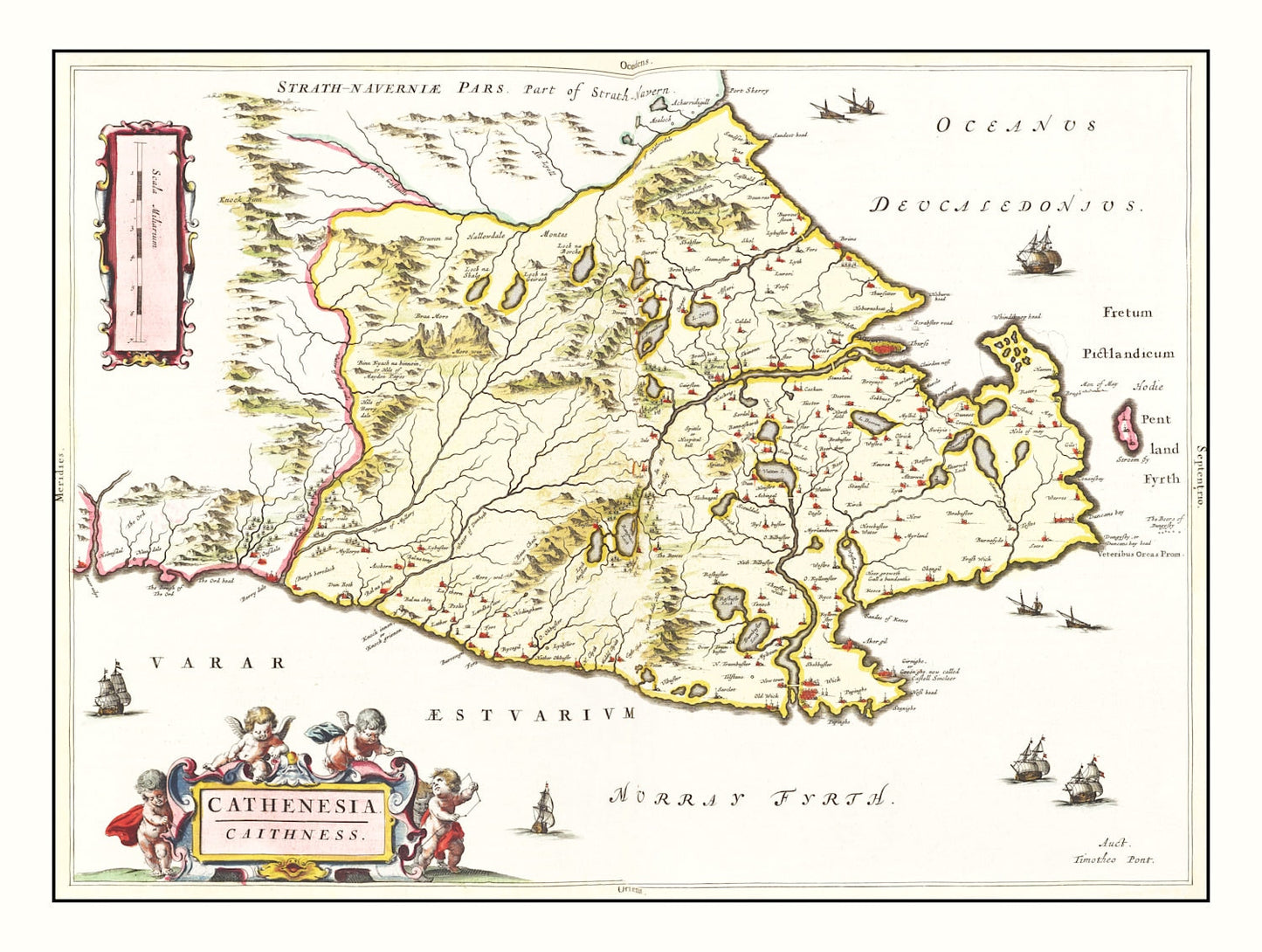Vintage Map of Caithness, Scotland 1665
