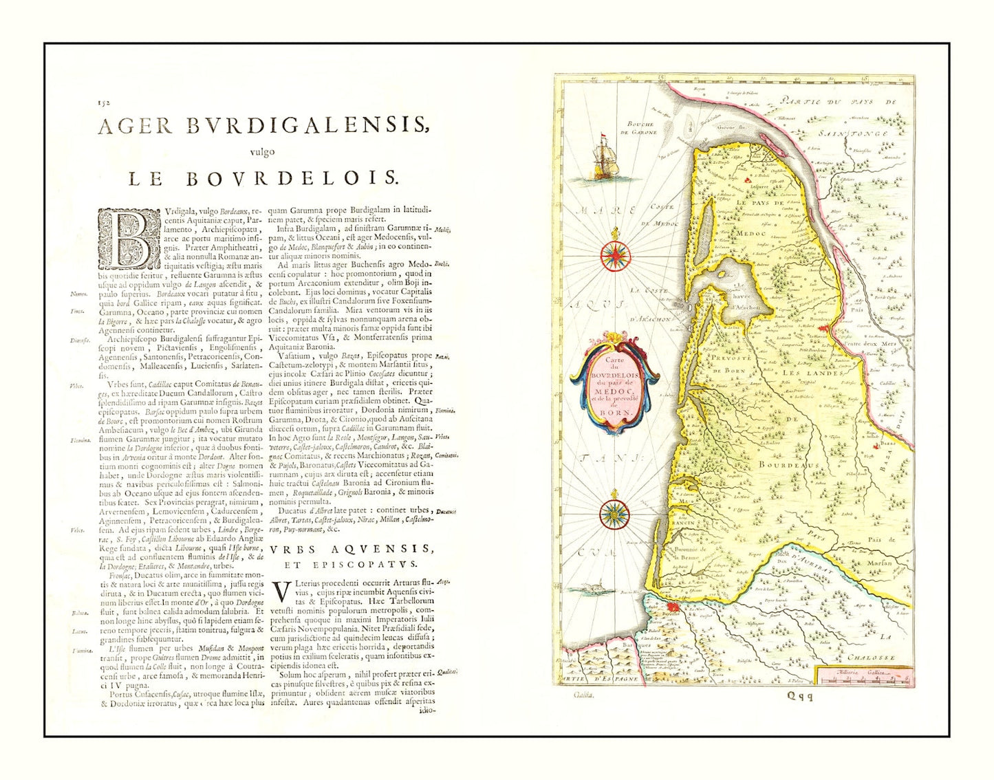 Vintage Map of Bordeaux, France 1665
