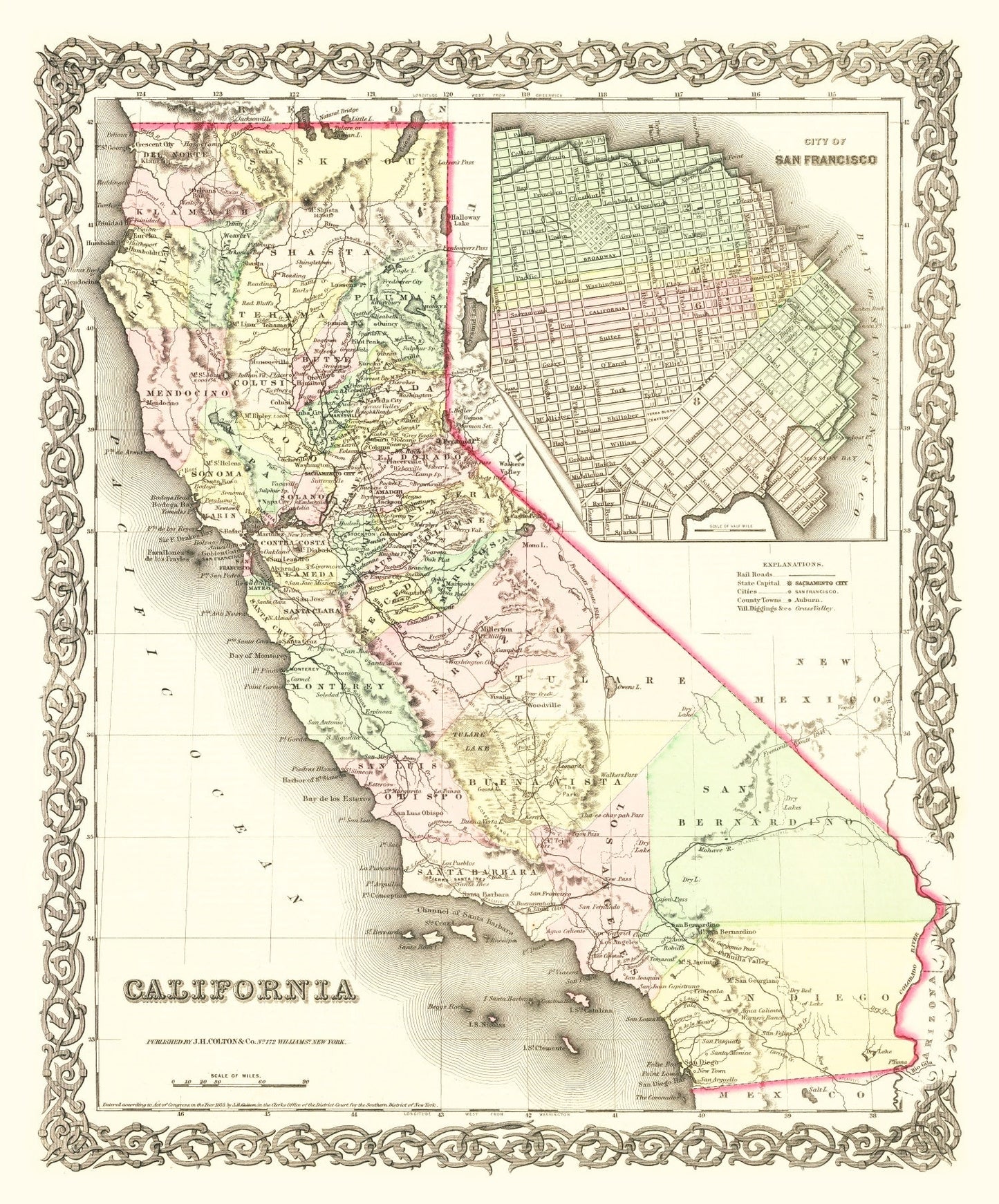 Vintage Map of California 1855