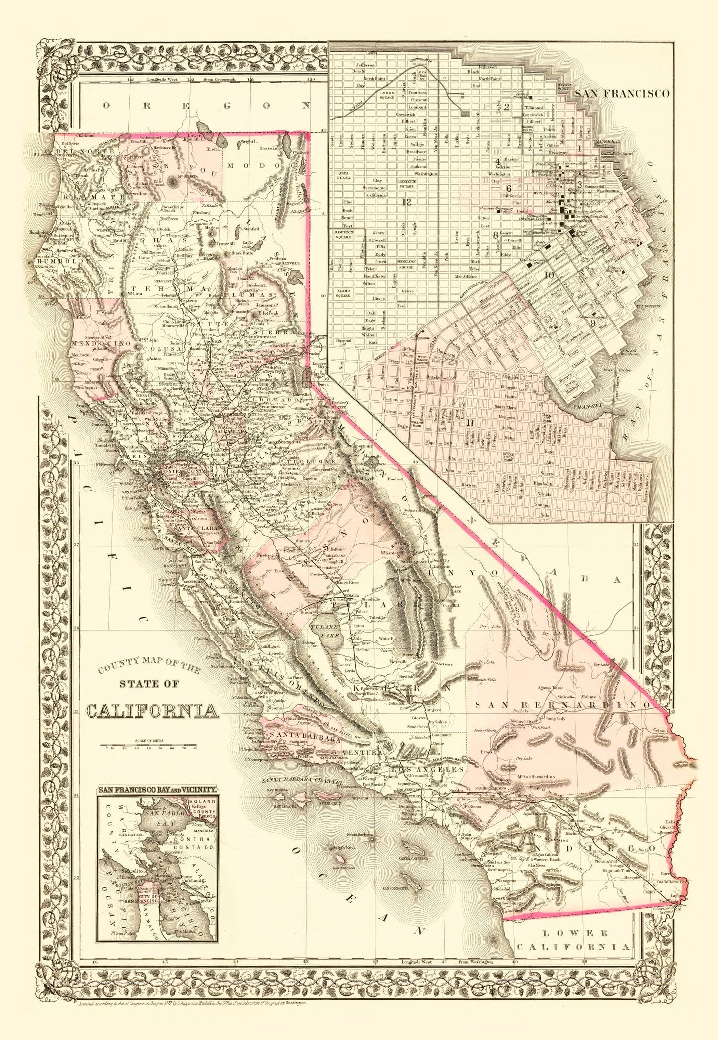 Vintage Map of California 1880