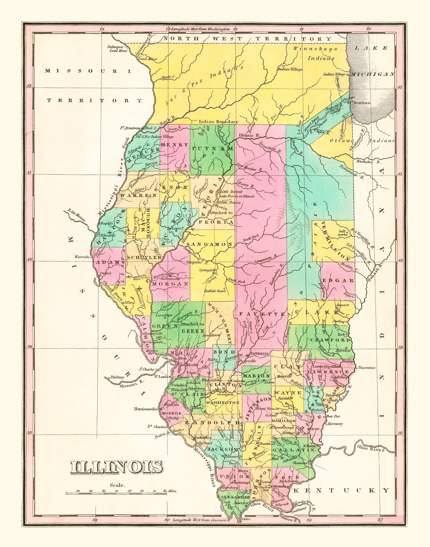 Vintage Map of Illinois 1826