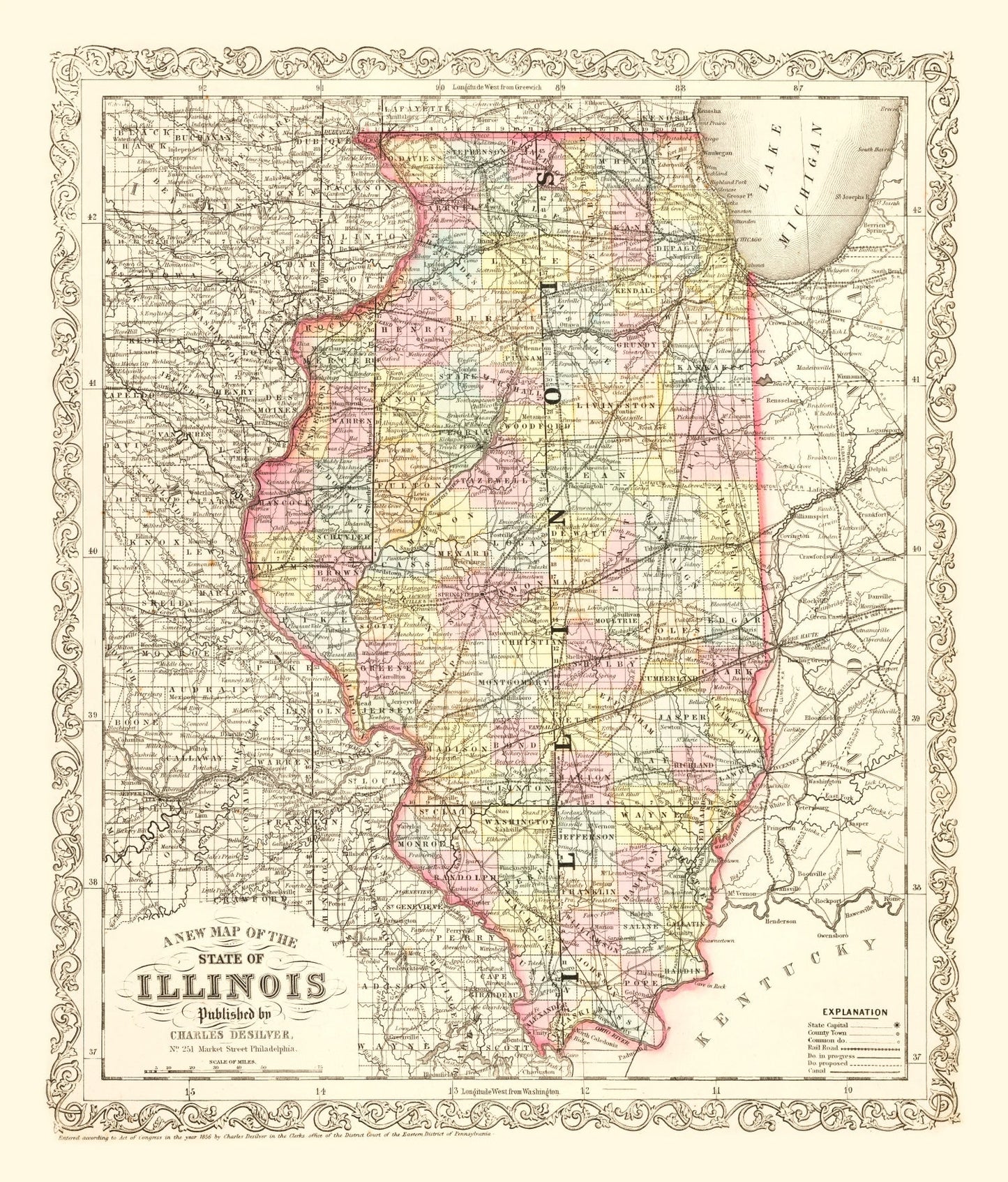 Vintage Map of Illinois 1857