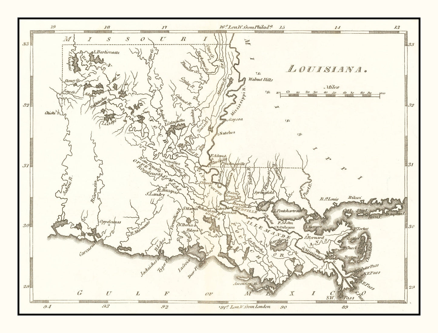 Vintage Map of Louisiana 1814