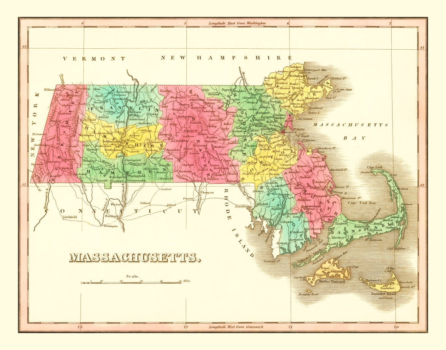 Vintage Map of Massachusetts 1826