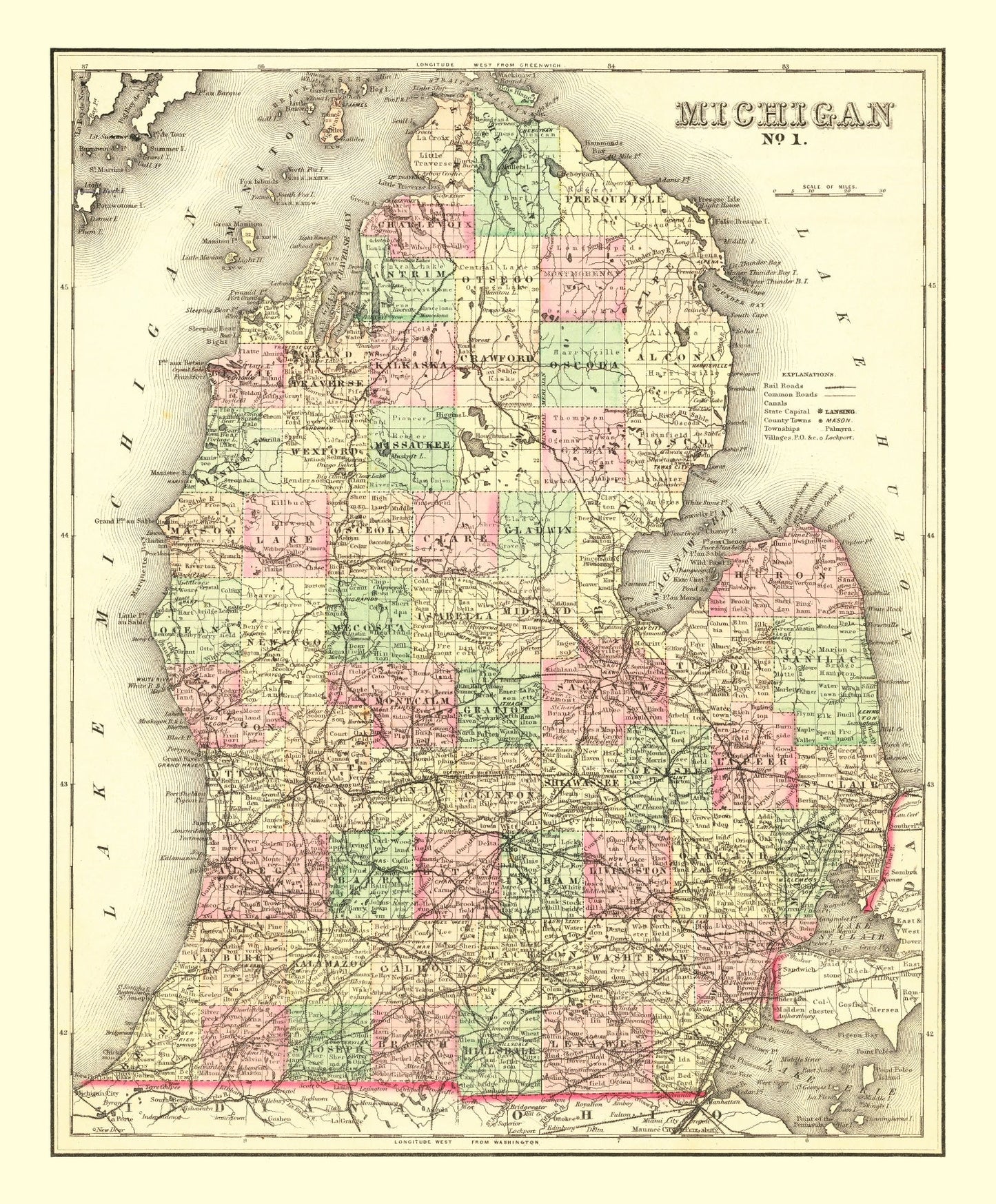 Vintage Map of Michigan 1875