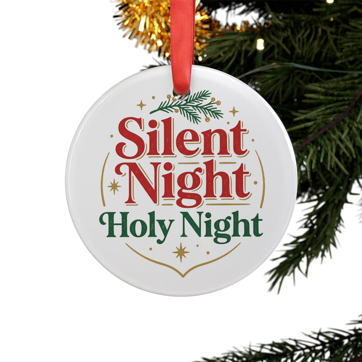 Silent Night Holy Night Acrylic Christmas Ornament with Ribbon