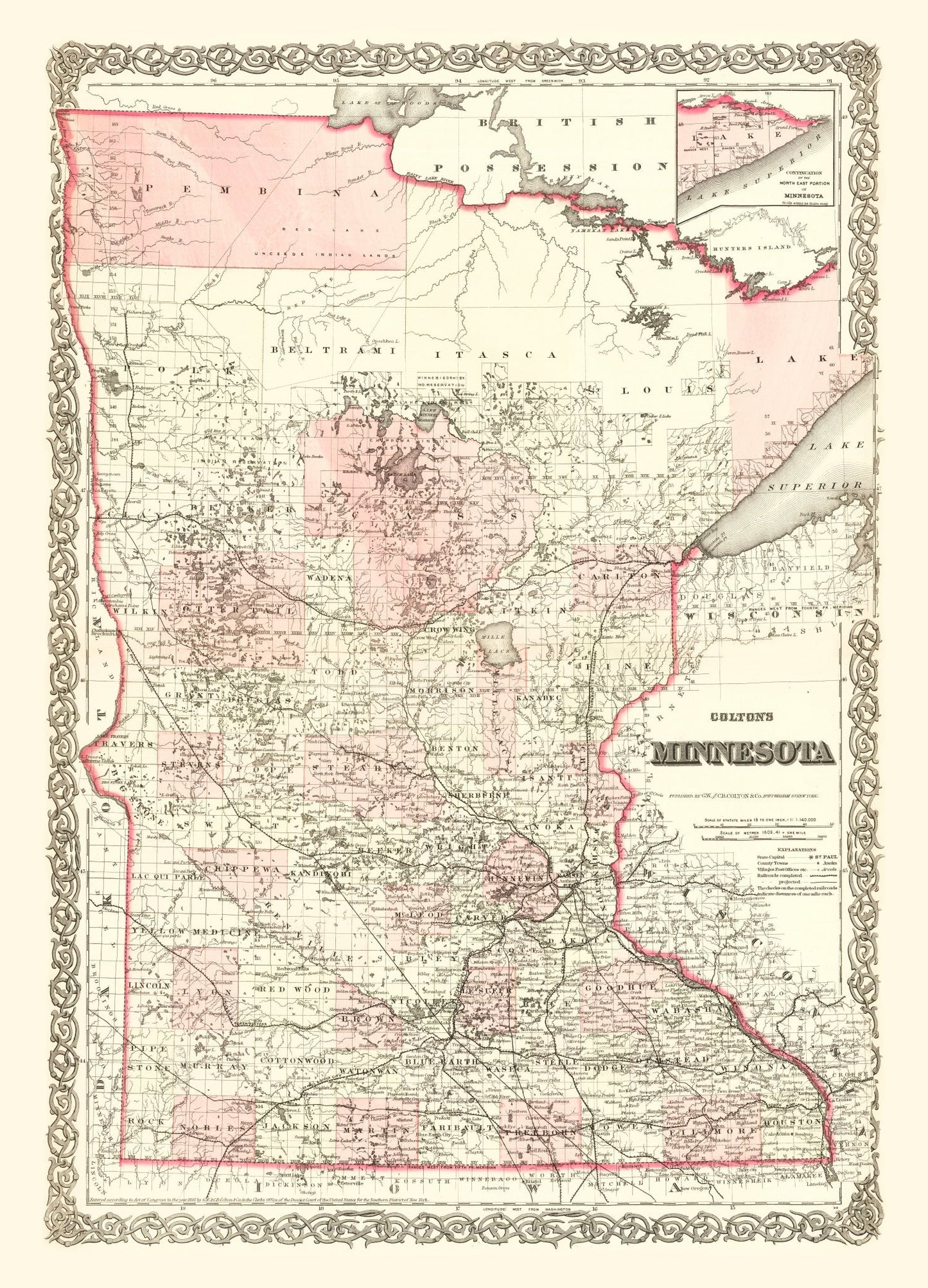 Vintage Map of Minnesota 1873