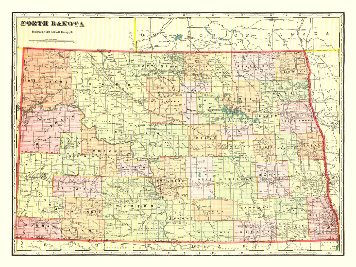 Vintage Map of North Dakota 1909