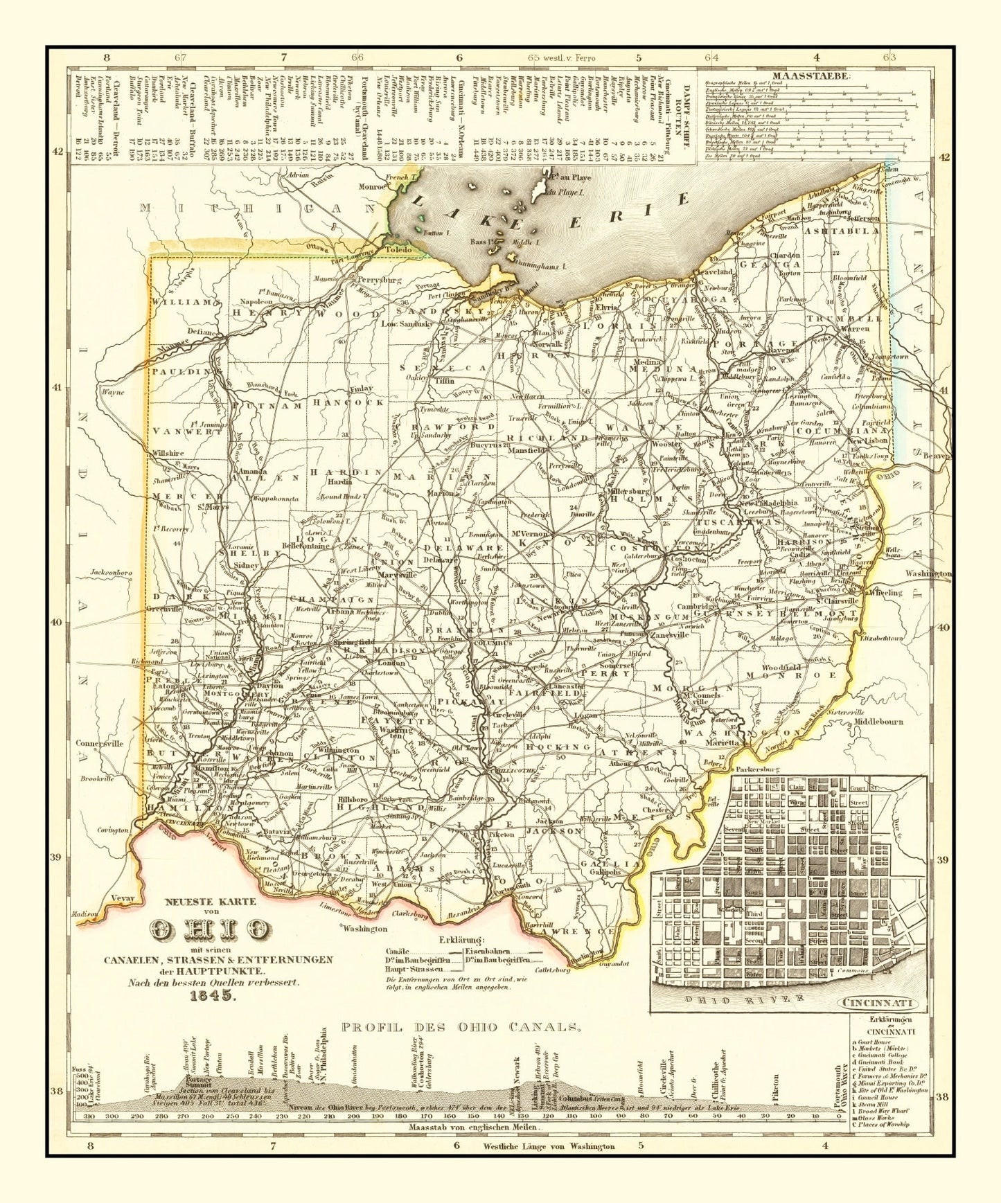 Vintage Map of Ohio 1845