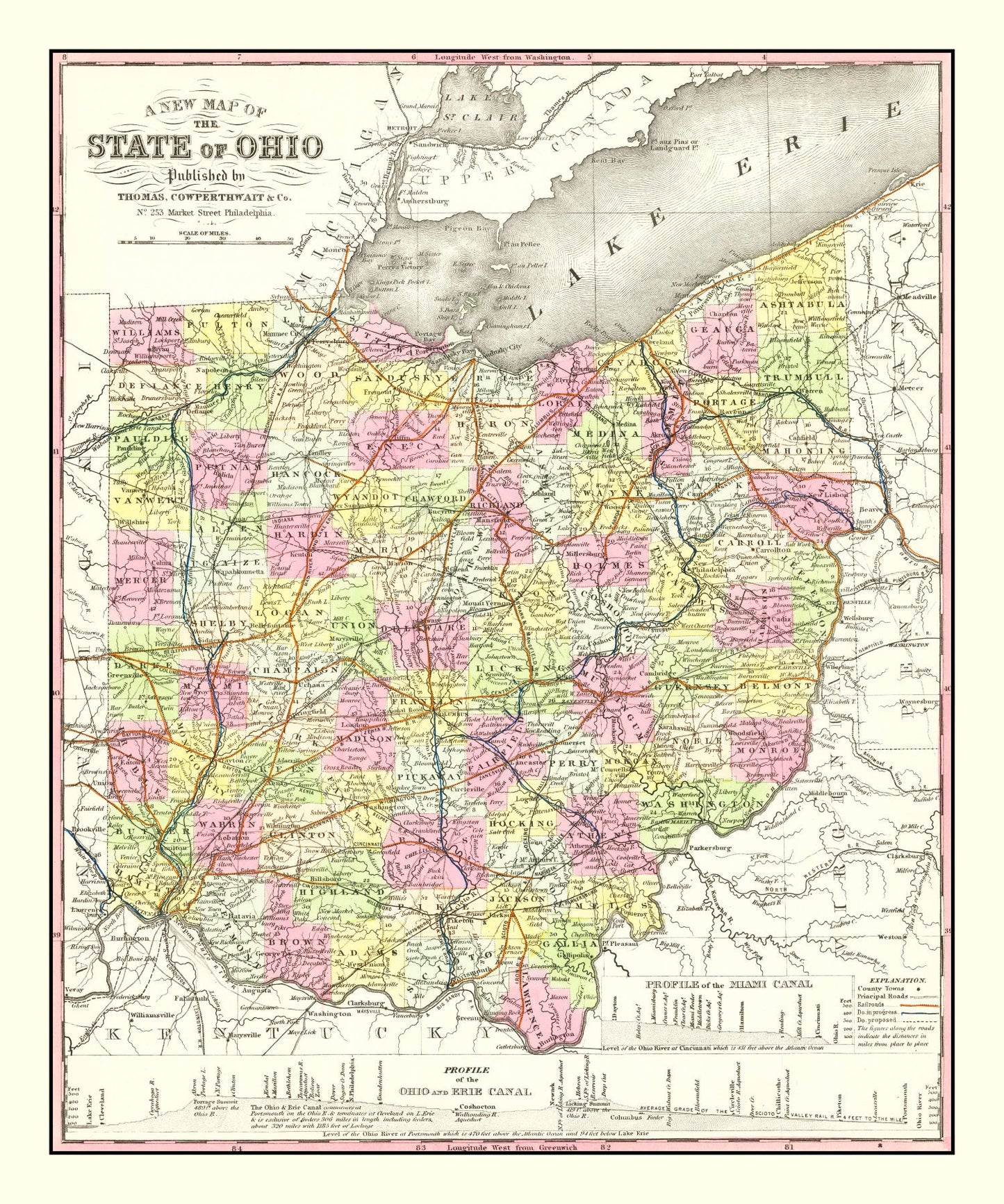Vintage Map of Ohio 1854