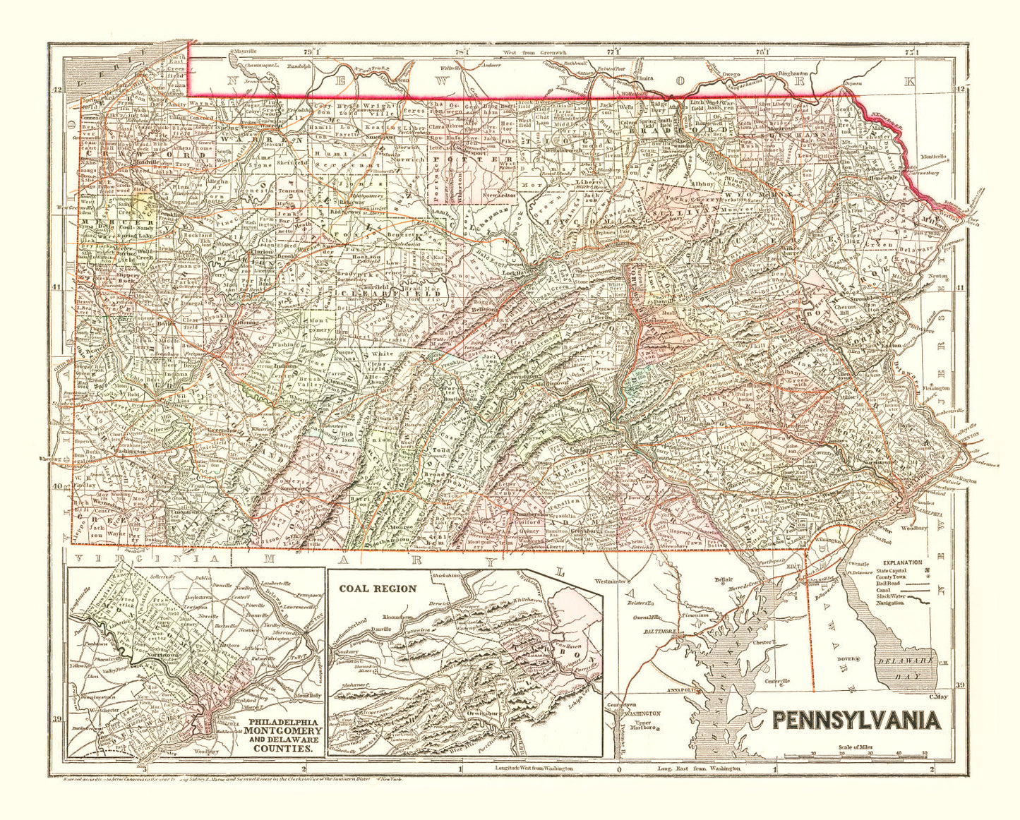 Vintage Map of Pennsylvania 1856