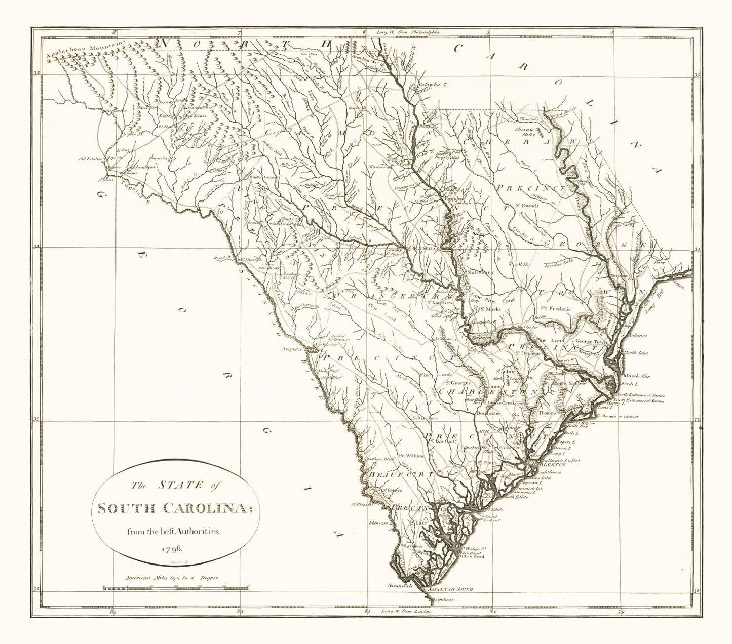 Vintage Map of South Carolina 1796