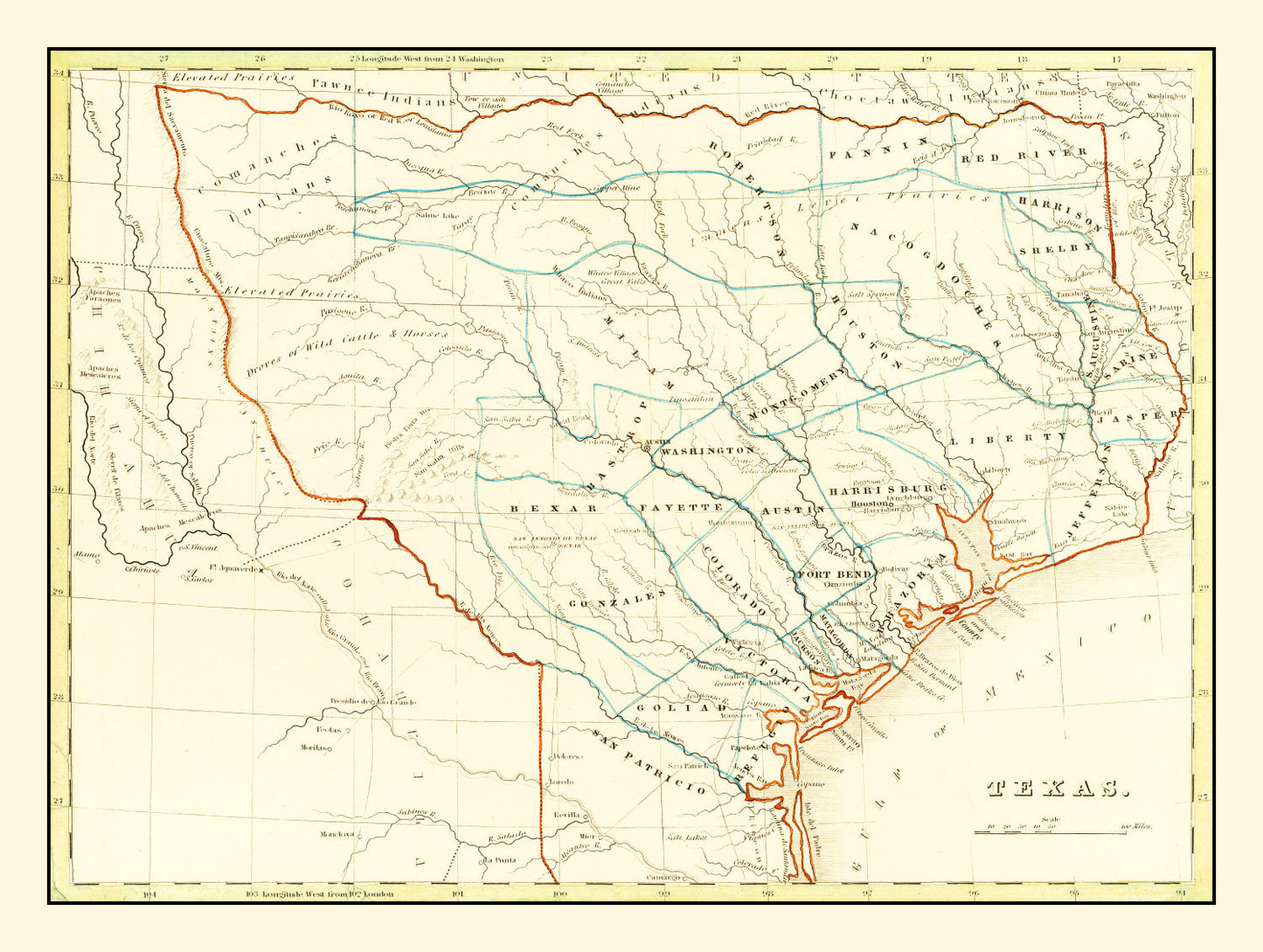 Vintage Map of Texas 1835