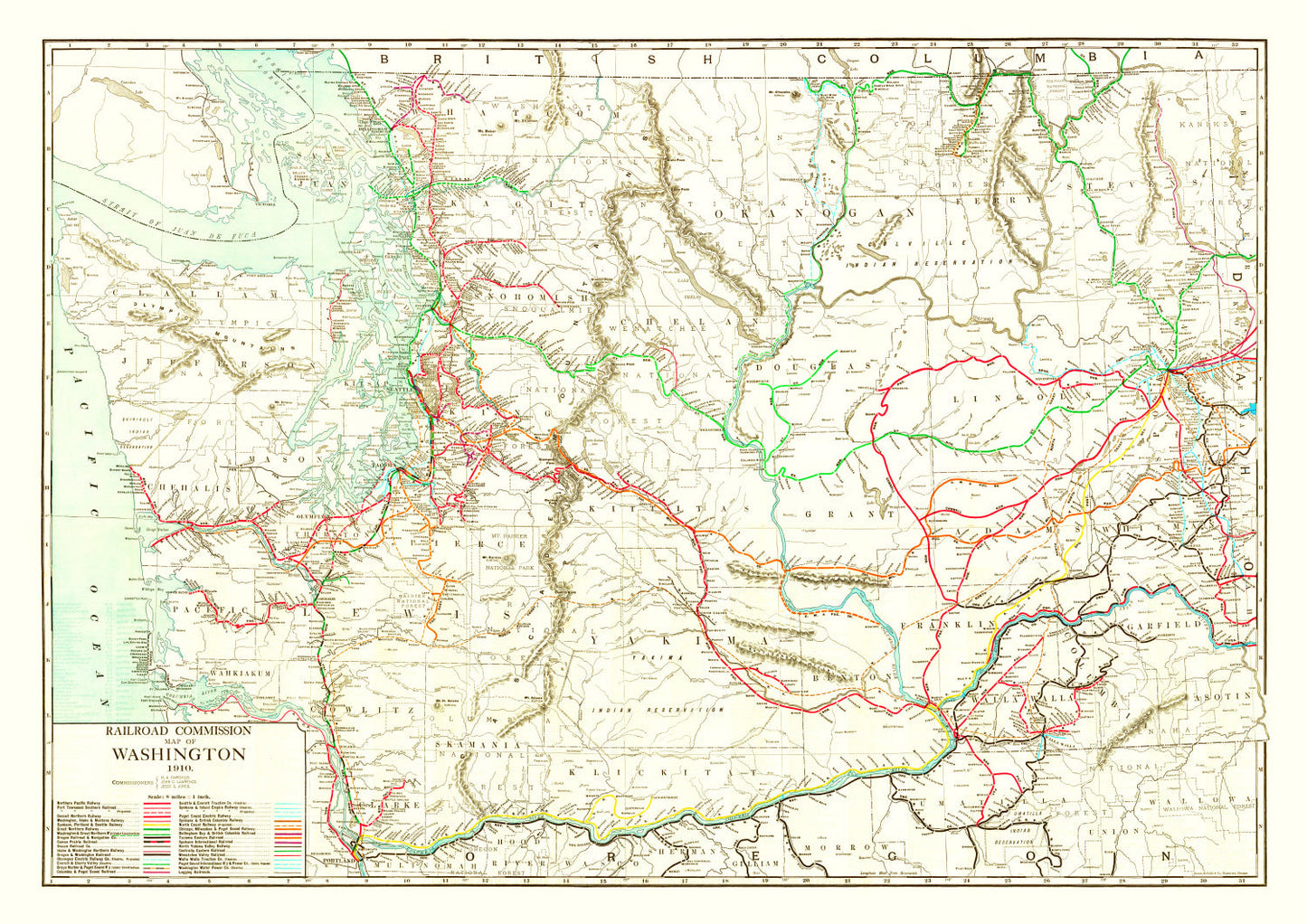 Vintage Railroad Map of Washington 1910