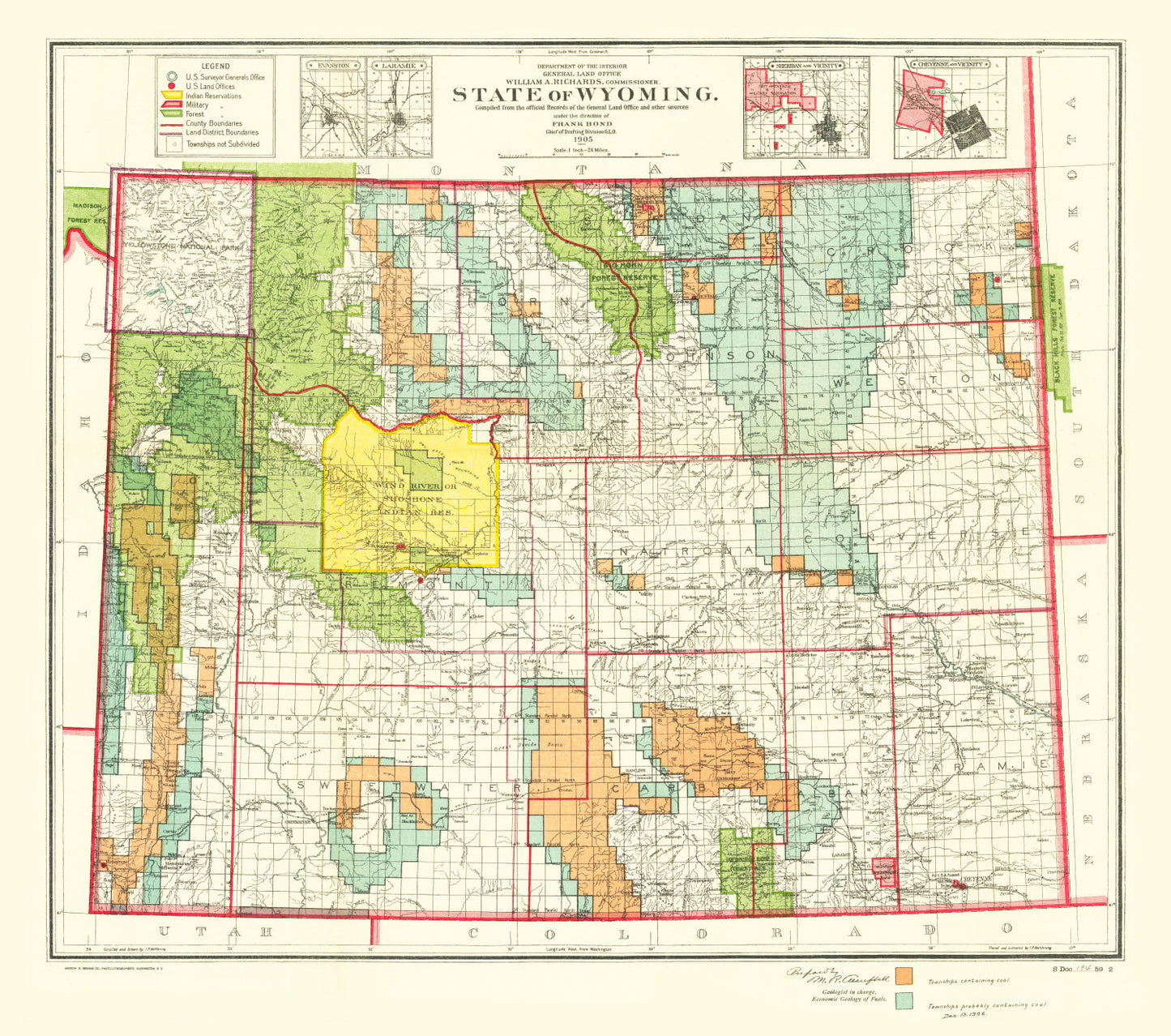Vintage Map of Wyoming 1905