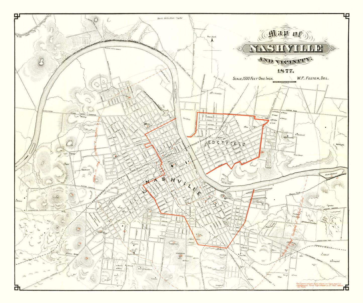 Vintage Map of Nashville, Tennessee 1879